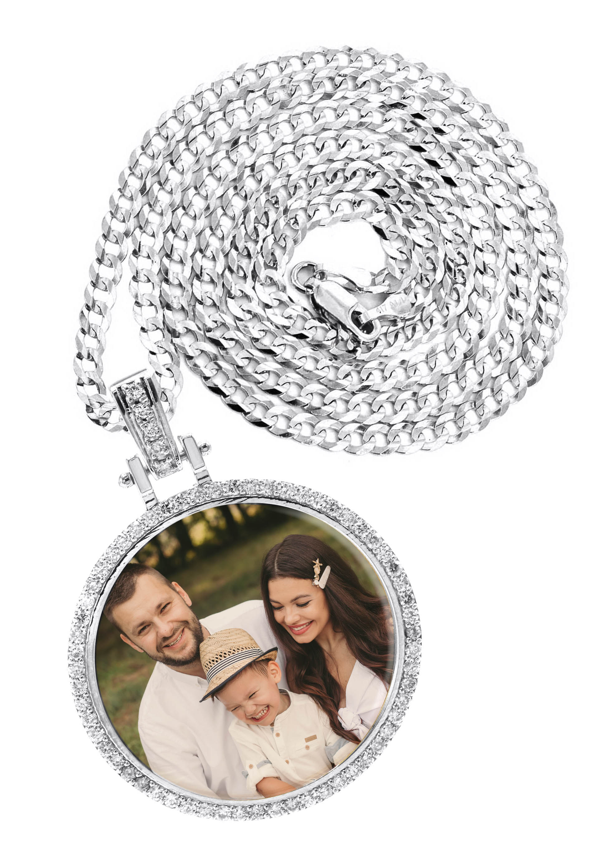 Diamond 10K/14K White Gold Large Round Picture Pendant Necklace | Appx. 0.65 Carat