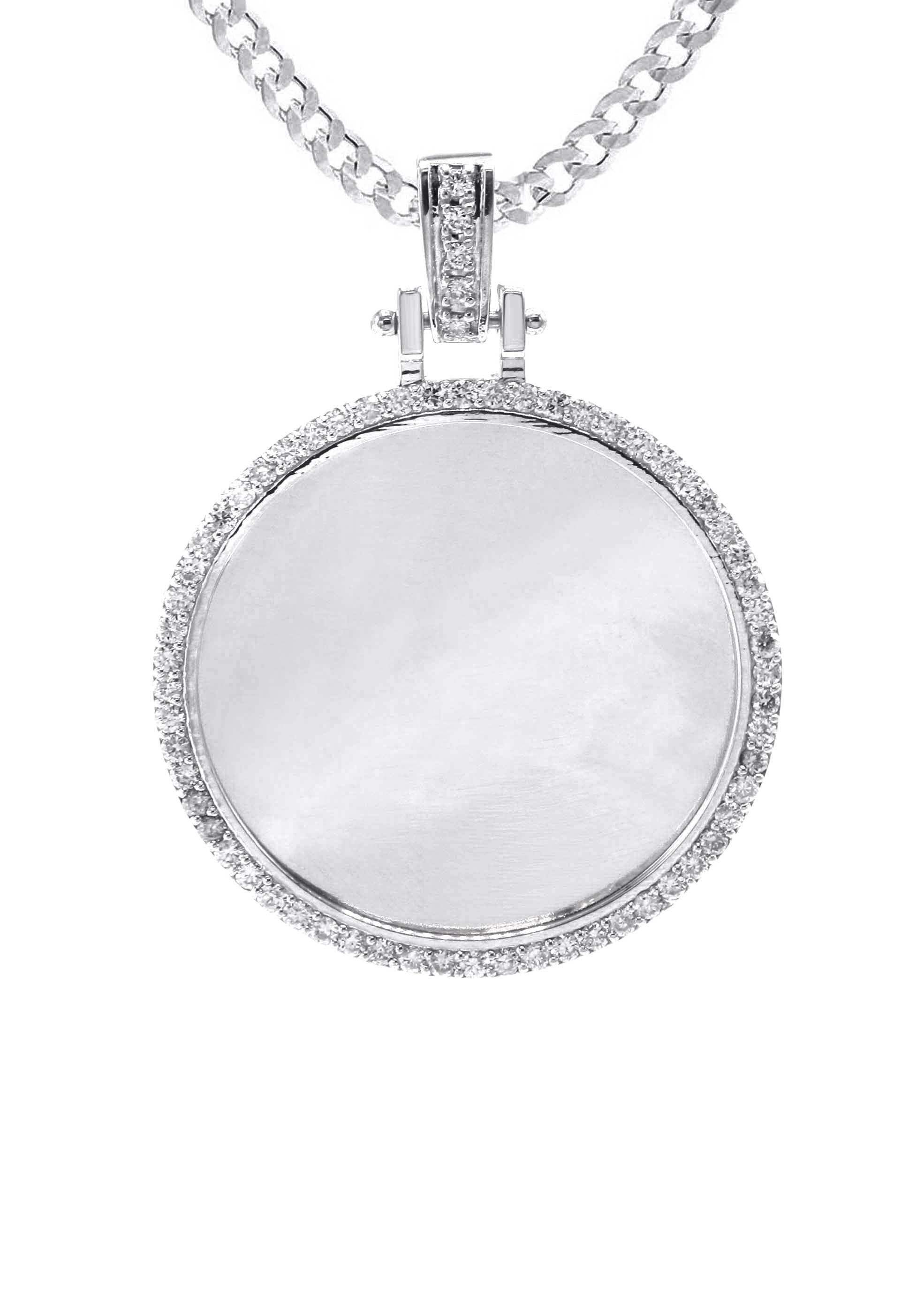 Diamond 10K/14K White Gold Large Round Picture Pendant Necklace | Appx. 0.65 Carat - Image 2