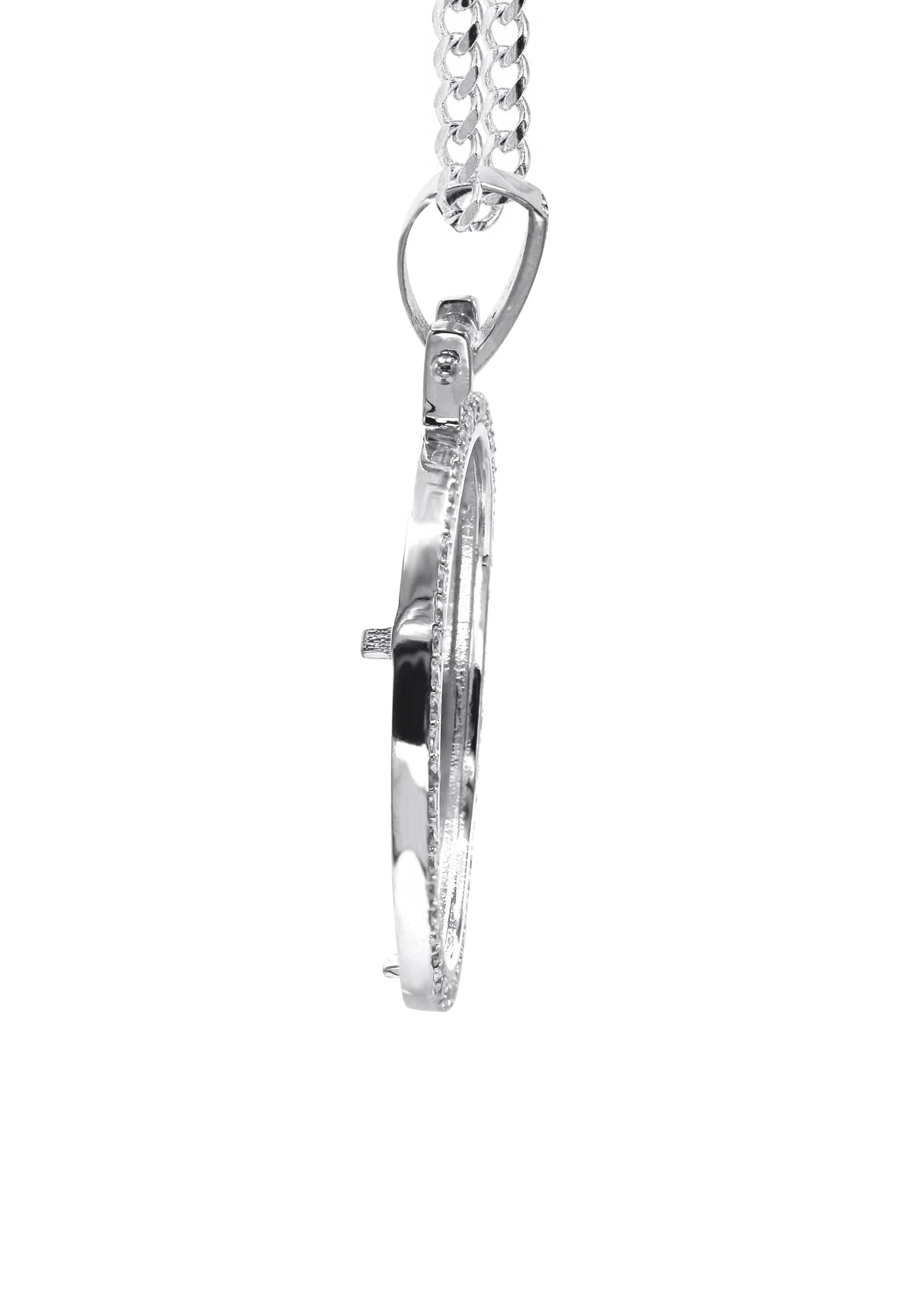 Diamond 10K/14K White Gold Large Round Picture Pendant Necklace | Appx. 0.65 Carat - Image 4