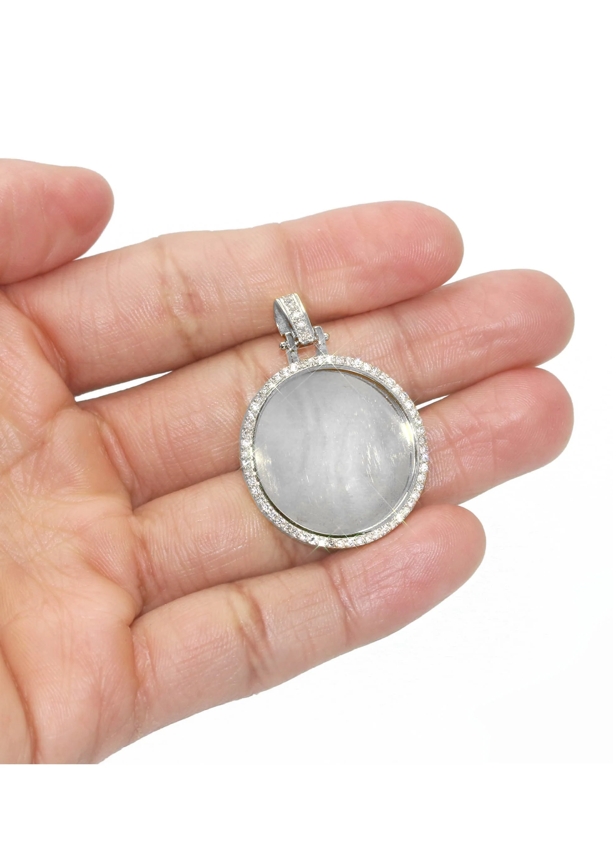 Diamond 10K/14K White Gold Large Round Picture Pendant Necklace | Appx. 0.65 Carat - Image 5