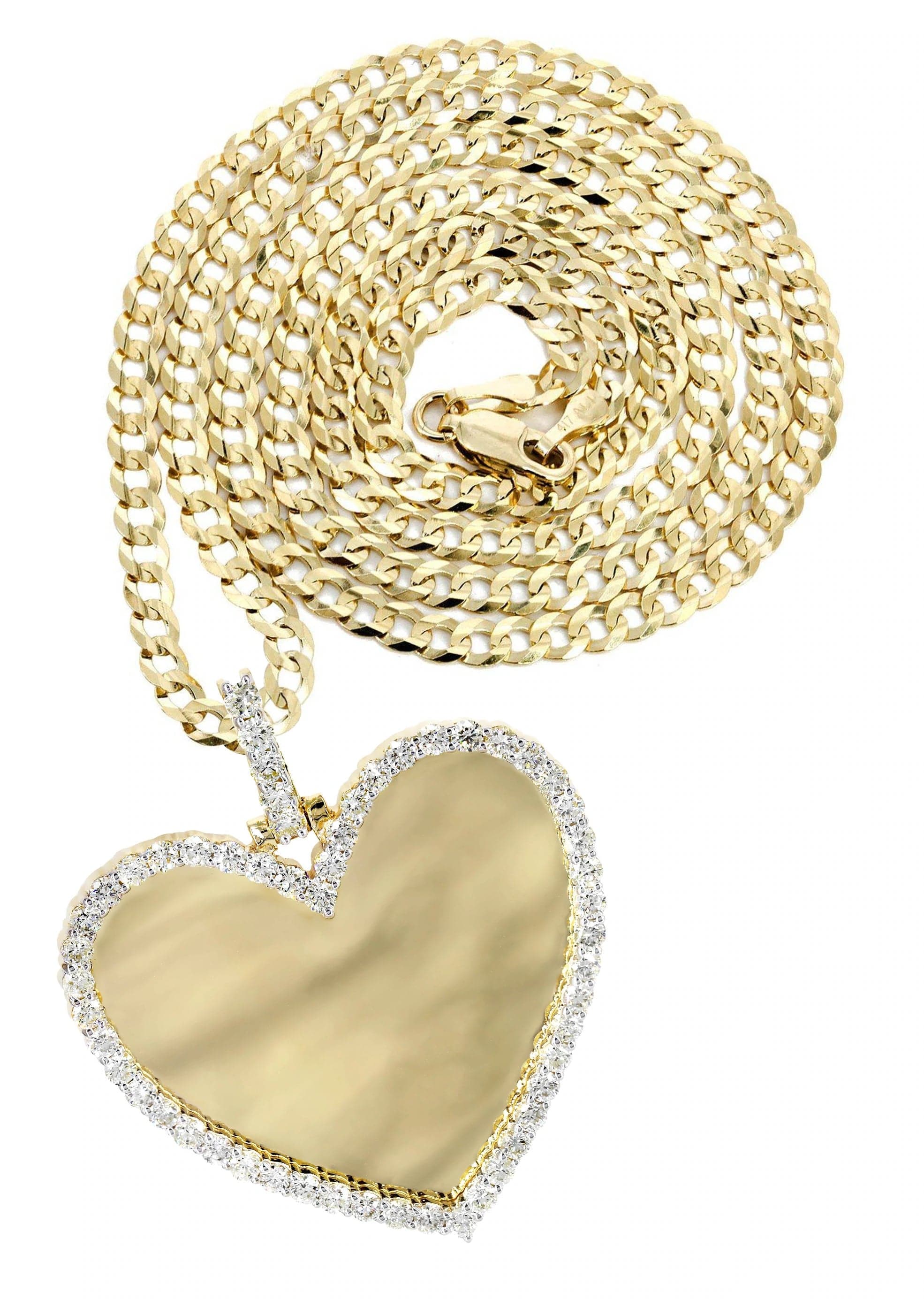 Diamond 10K Yellow Gold Large Heart Picture Pendant Necklace | 2.91 Carats | Appx. 21 Grams