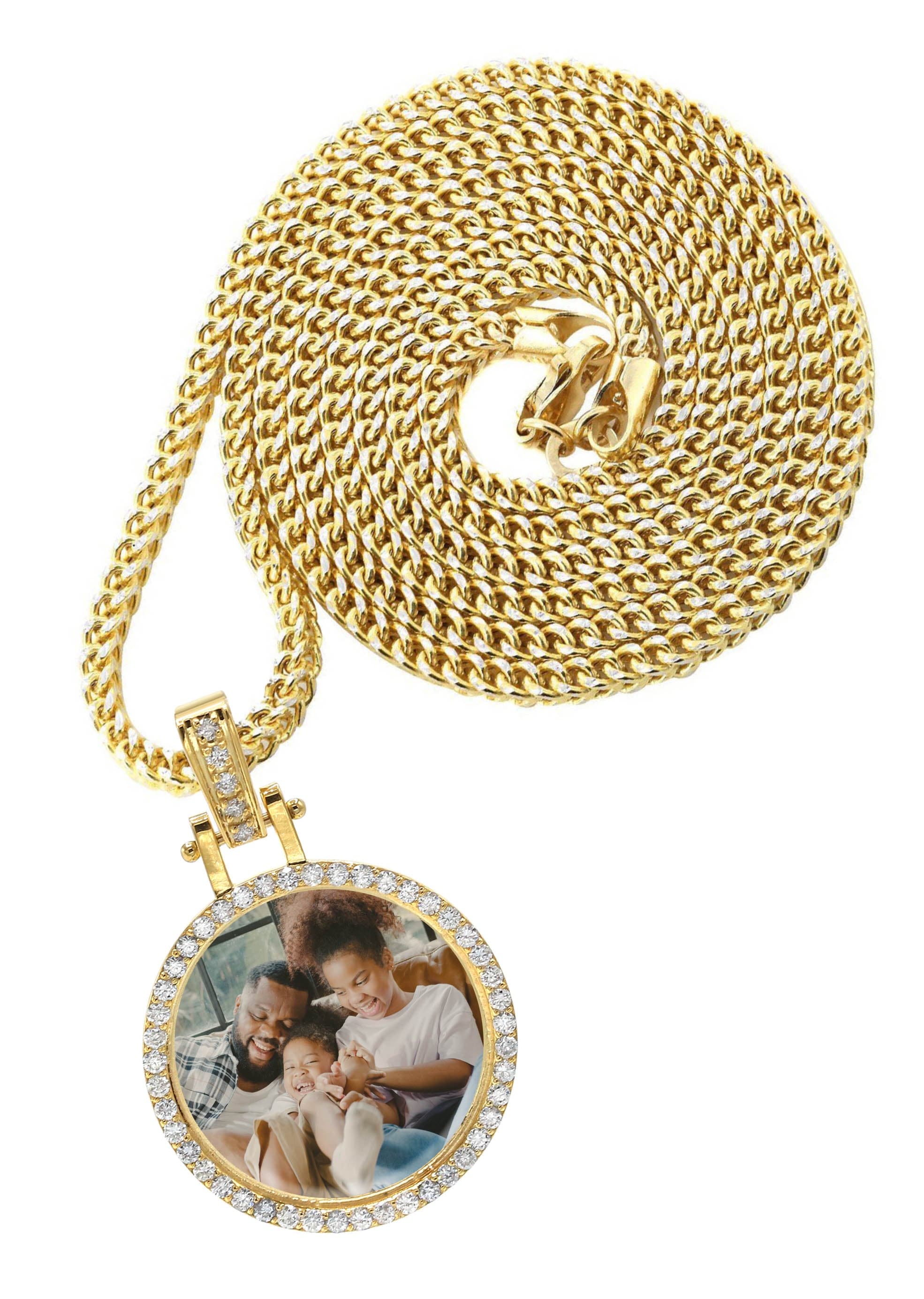 Diamond 10K/14K Yellow Gold Small Round Picture Pendant Necklace | Appx. 0.50 Carat