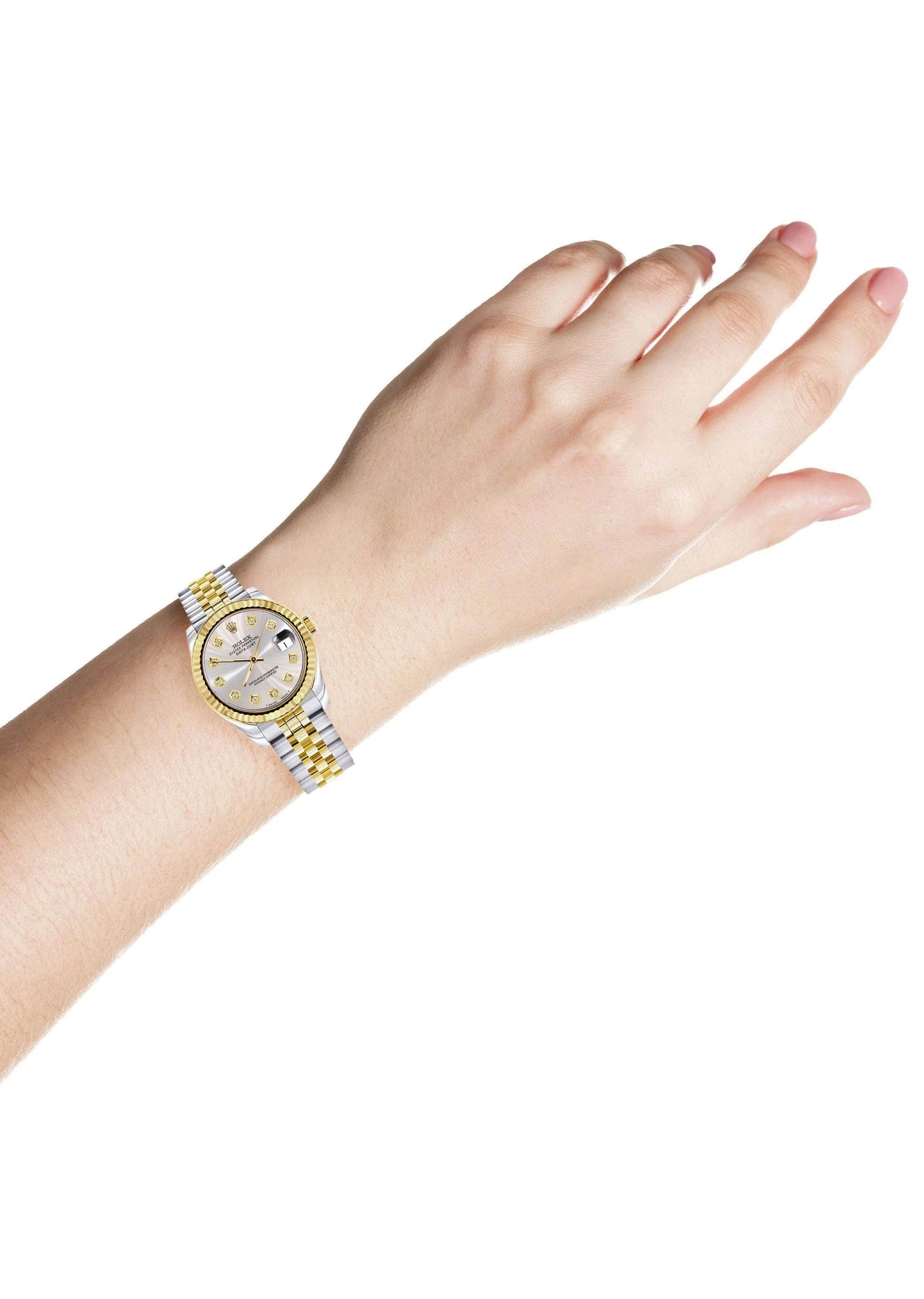 Diamond Gold Rolex Watch | 68273 | Fluted Bezel | 31MM | Grey Diamond Dial | Jubilee Band - Image 4