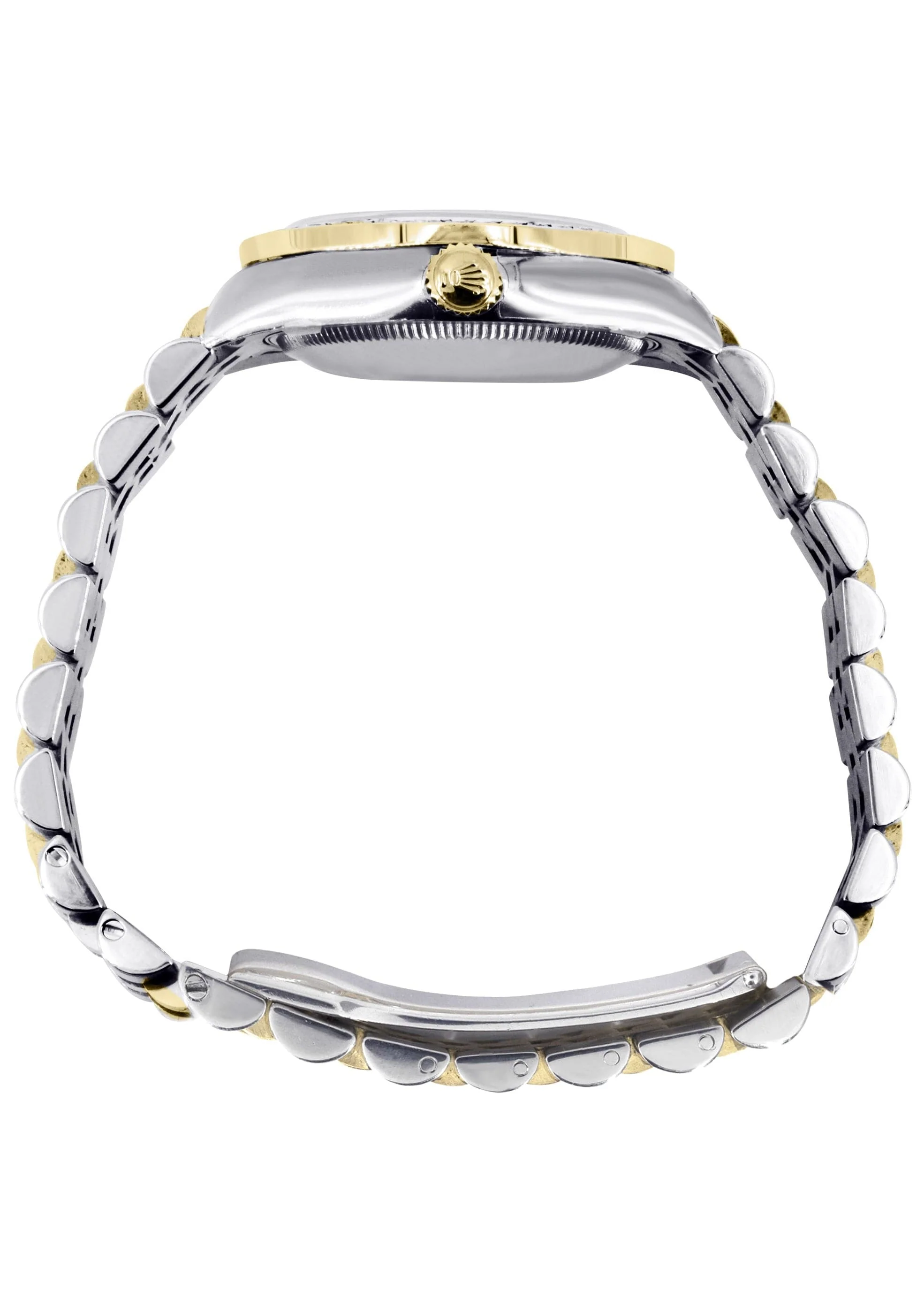 Diamond Gold Rolex Watch | 68273 | Fluted Bezel | 31MM | Black Diamond Dial | Jubilee Band - Image 6