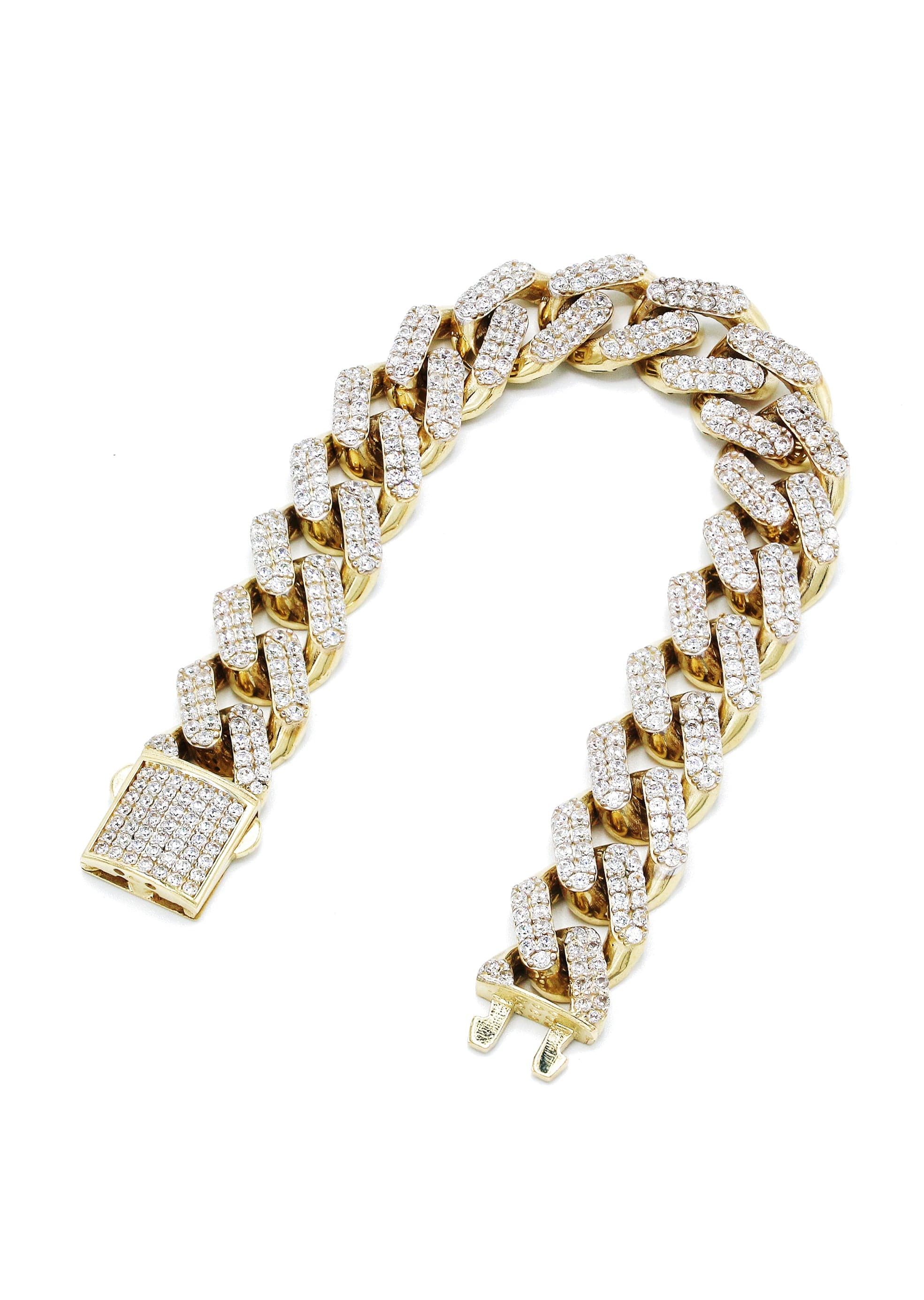 CZ Iced Out Semi Solid  Mens Miami Cuban Link Bracelet 10K/14K Yellow Gold - Image 2