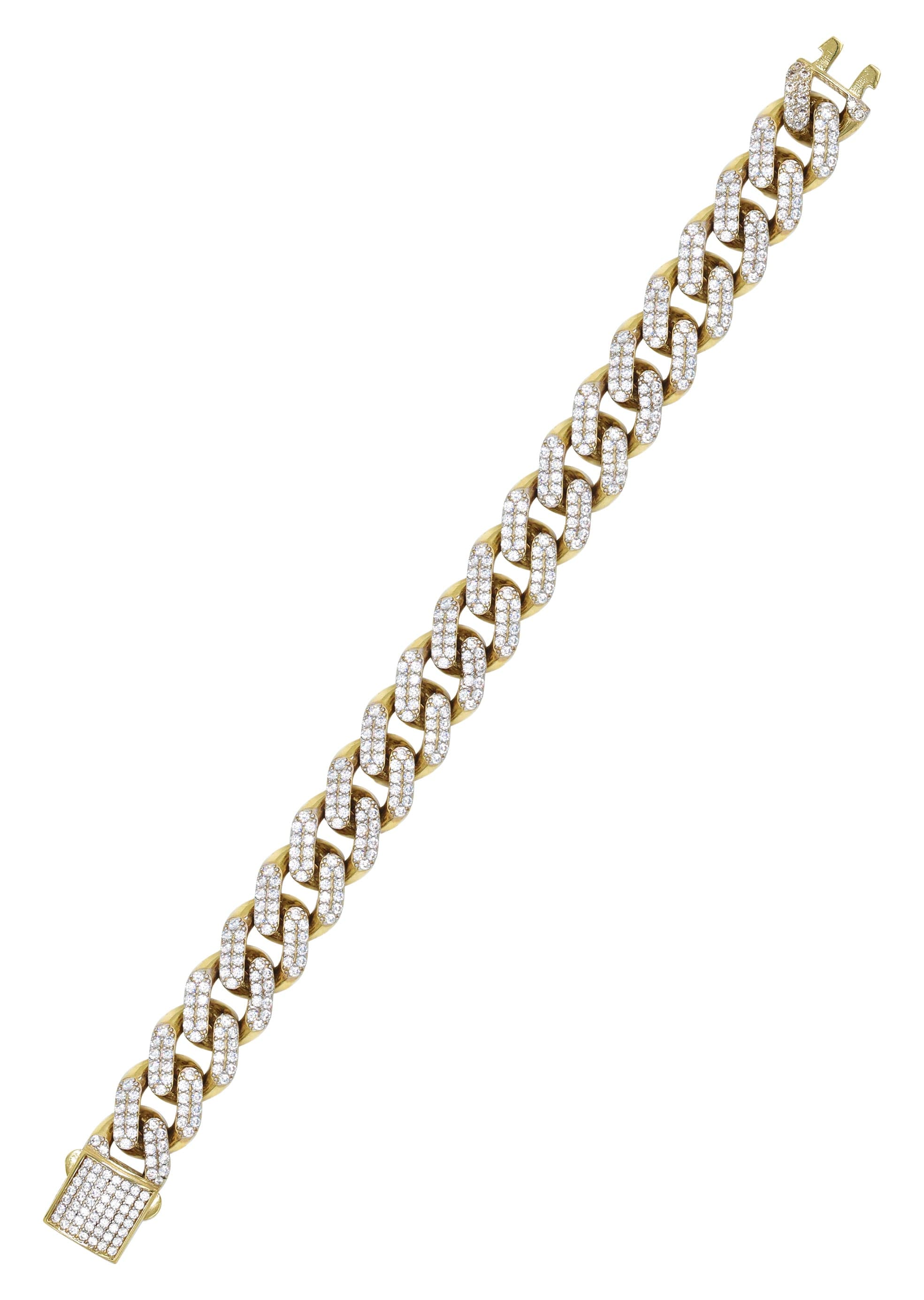 CZ Iced Out Semi Solid  Mens Miami Cuban Link Bracelet 10K/14K Yellow Gold - Image 3