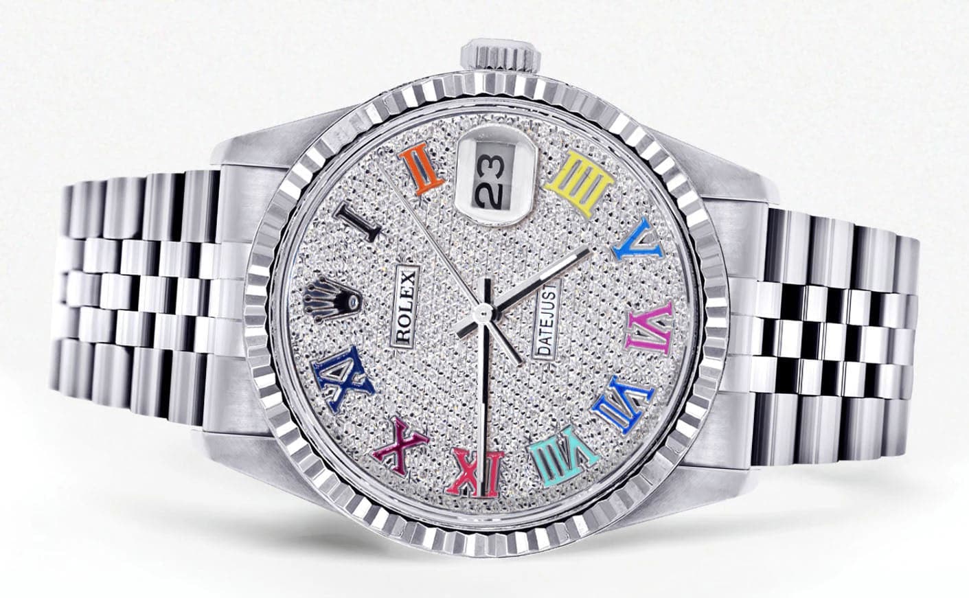 Mens Rolex Datejust Watch 16200 | Fluted Bezel | 36Mm | Colored Roman Diamond Dial | Jubilee Band - Image 2