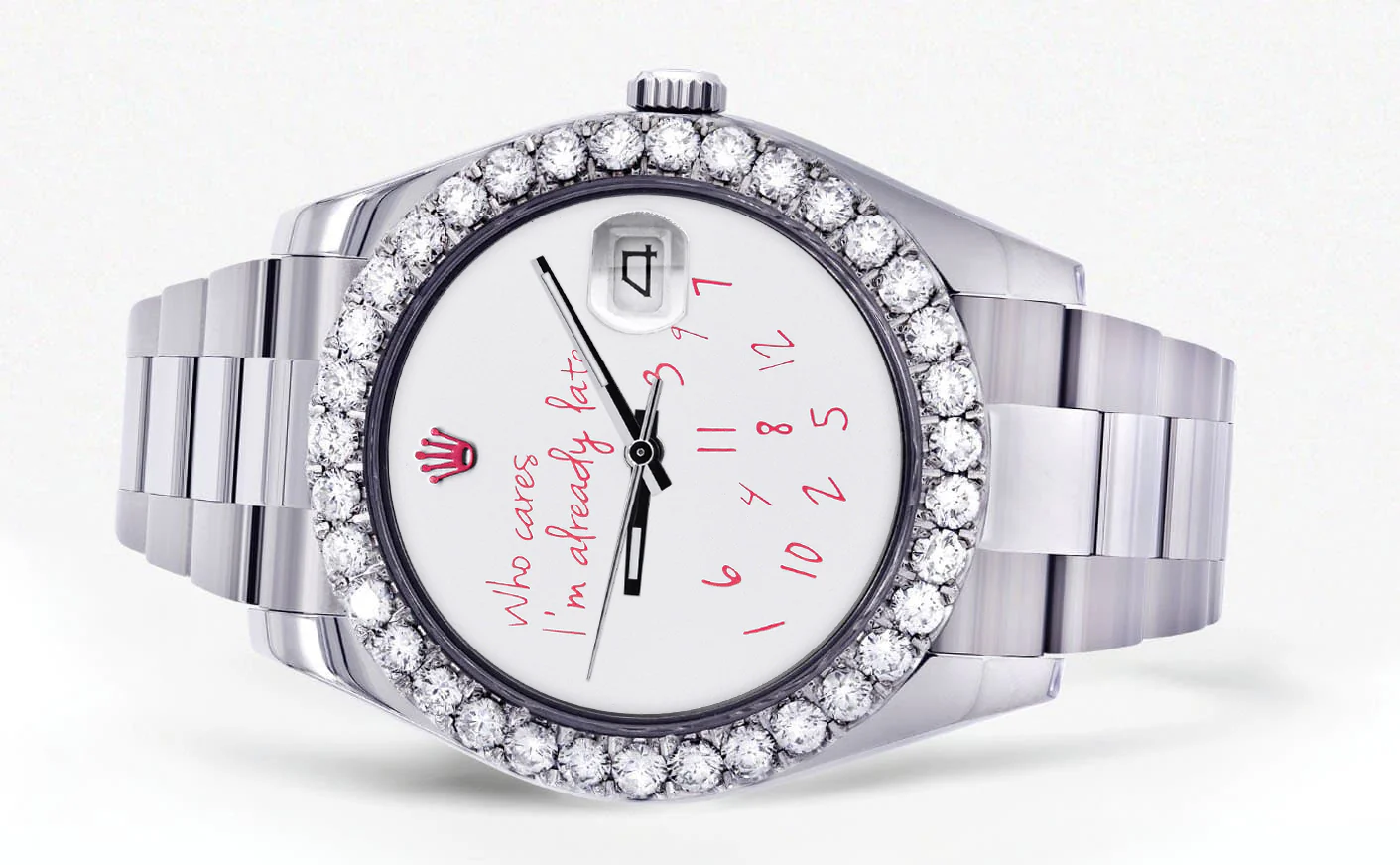 Rolex Datejust II Watch | 41 MM | "Who Cares I'm Already Late" Custom Dial | Oyster Band - Image 2