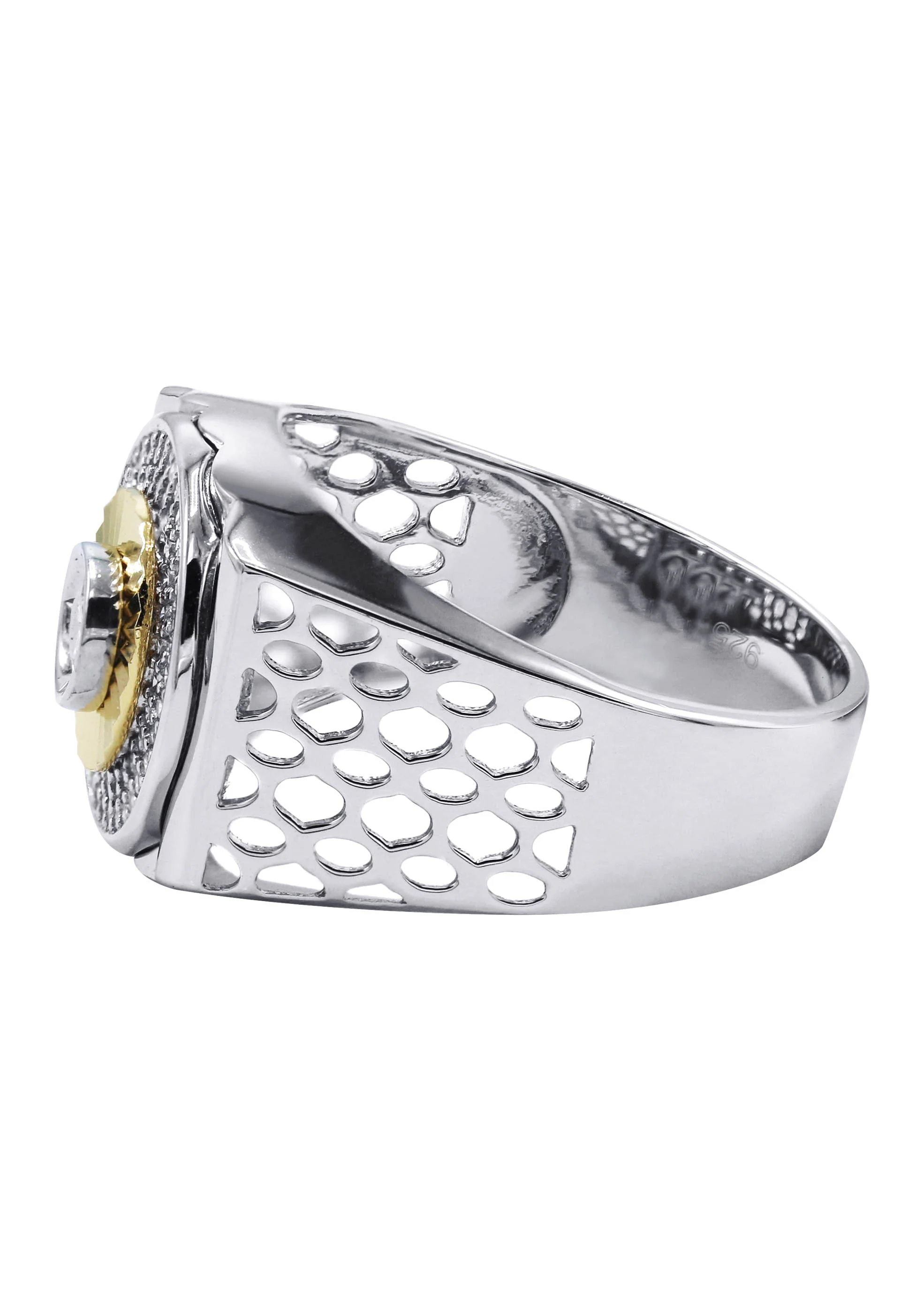 Mens Silver Round CZ Gold Ring | Appx 8.2 Grams - Image 2