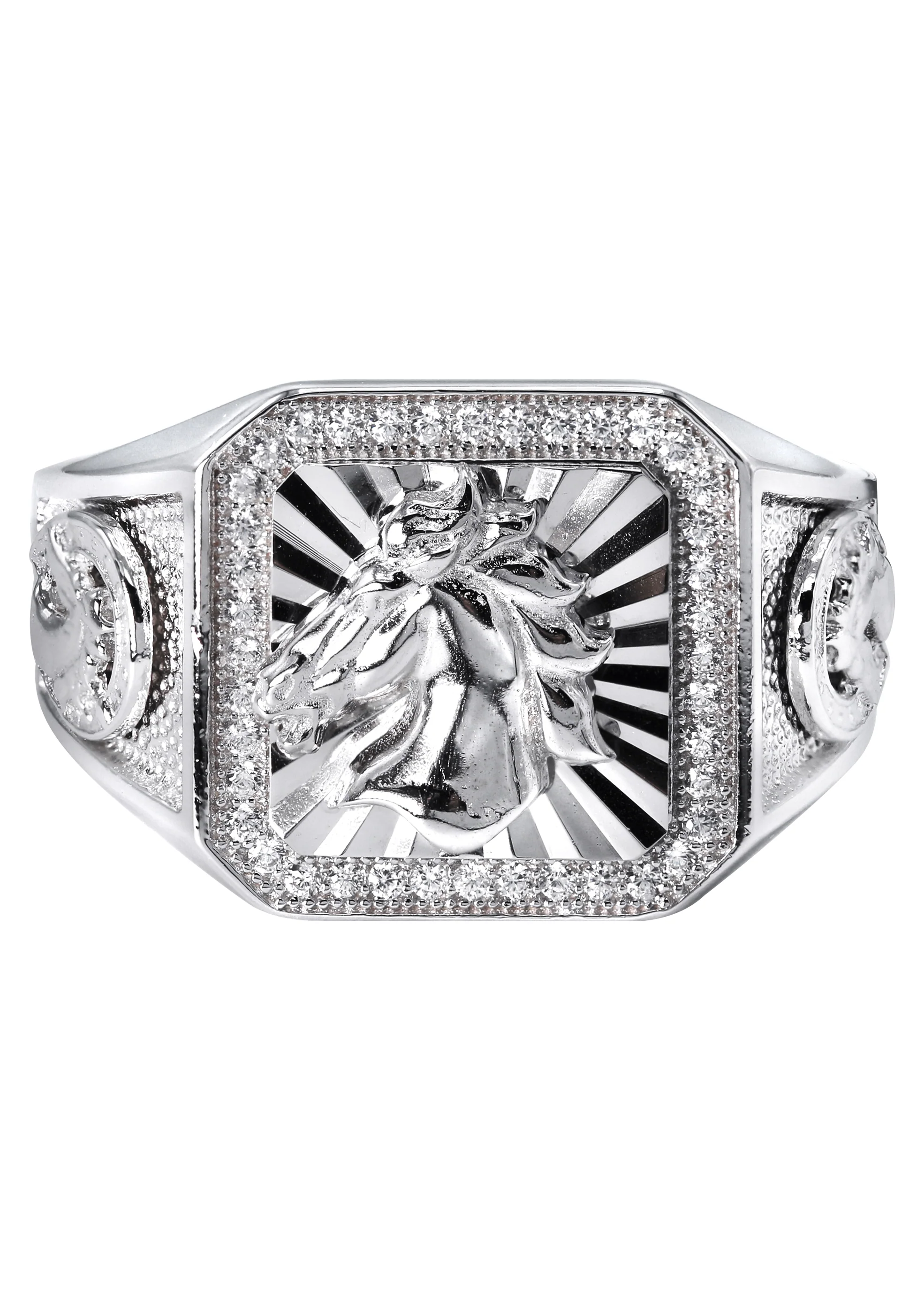 Mens Silver Horse Emblem Ring | Appx 8.3 Grams