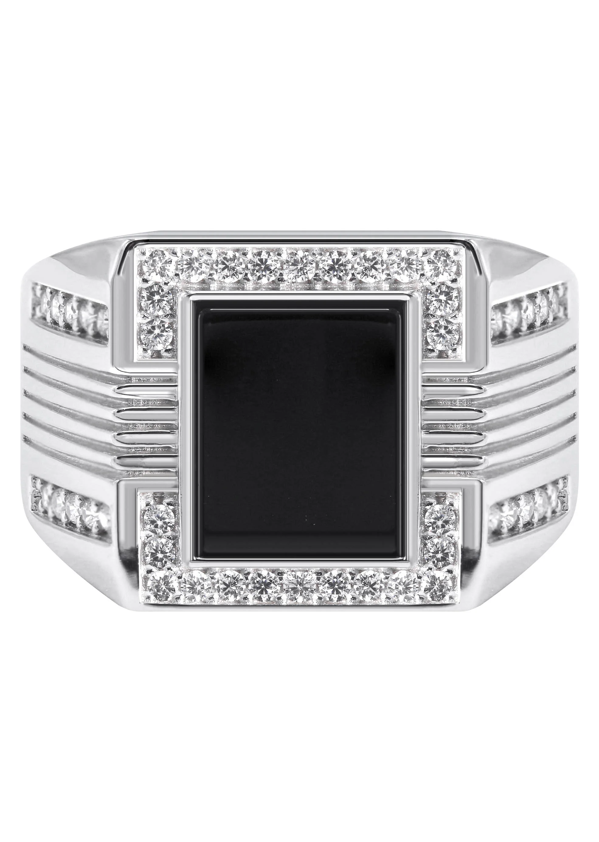 Mens Silver CZ Onyx Pinky Ring | Appx 7.5 Grams