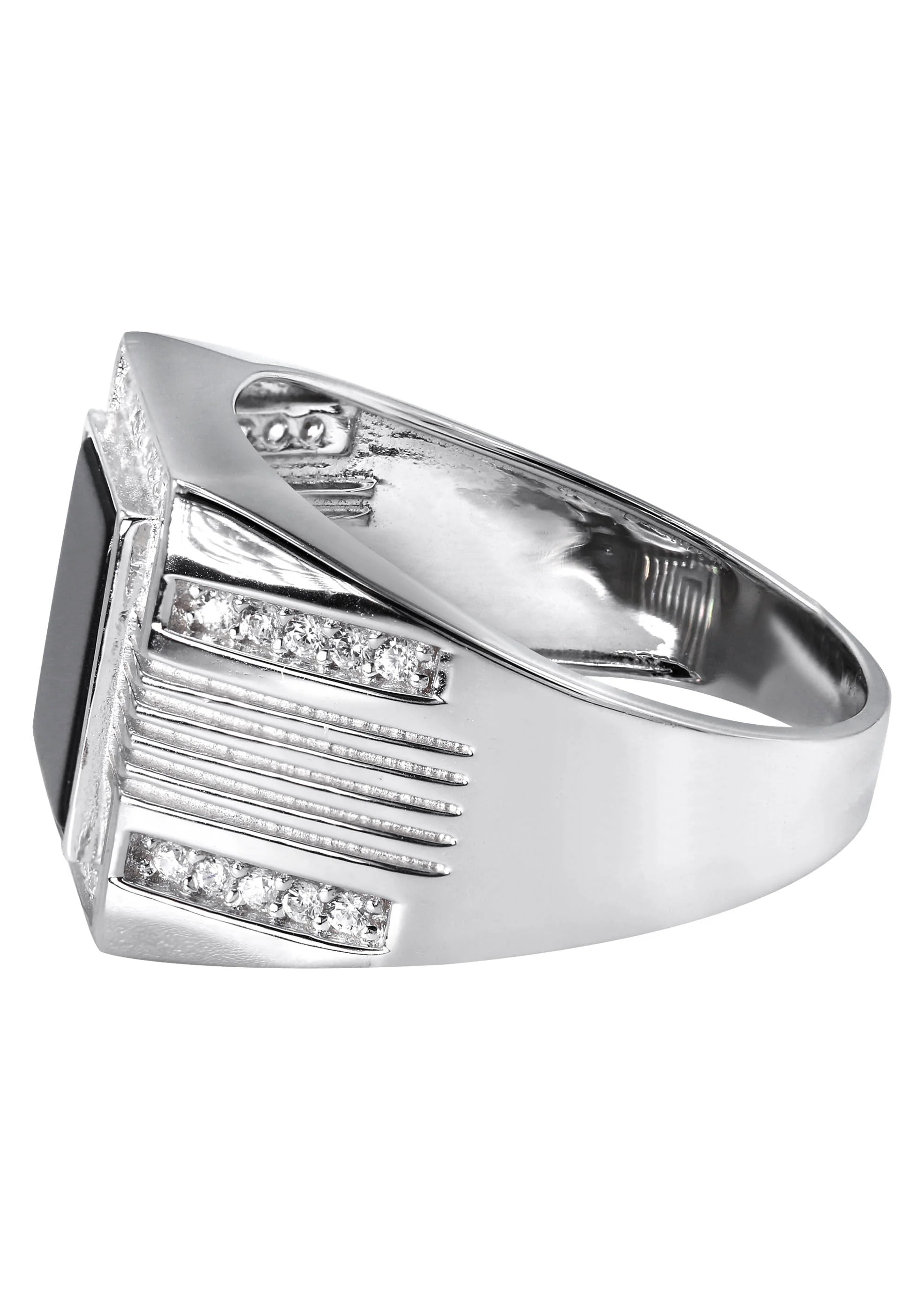 Mens Silver CZ Onyx Pinky Ring | Appx 7.5 Grams - Image 2