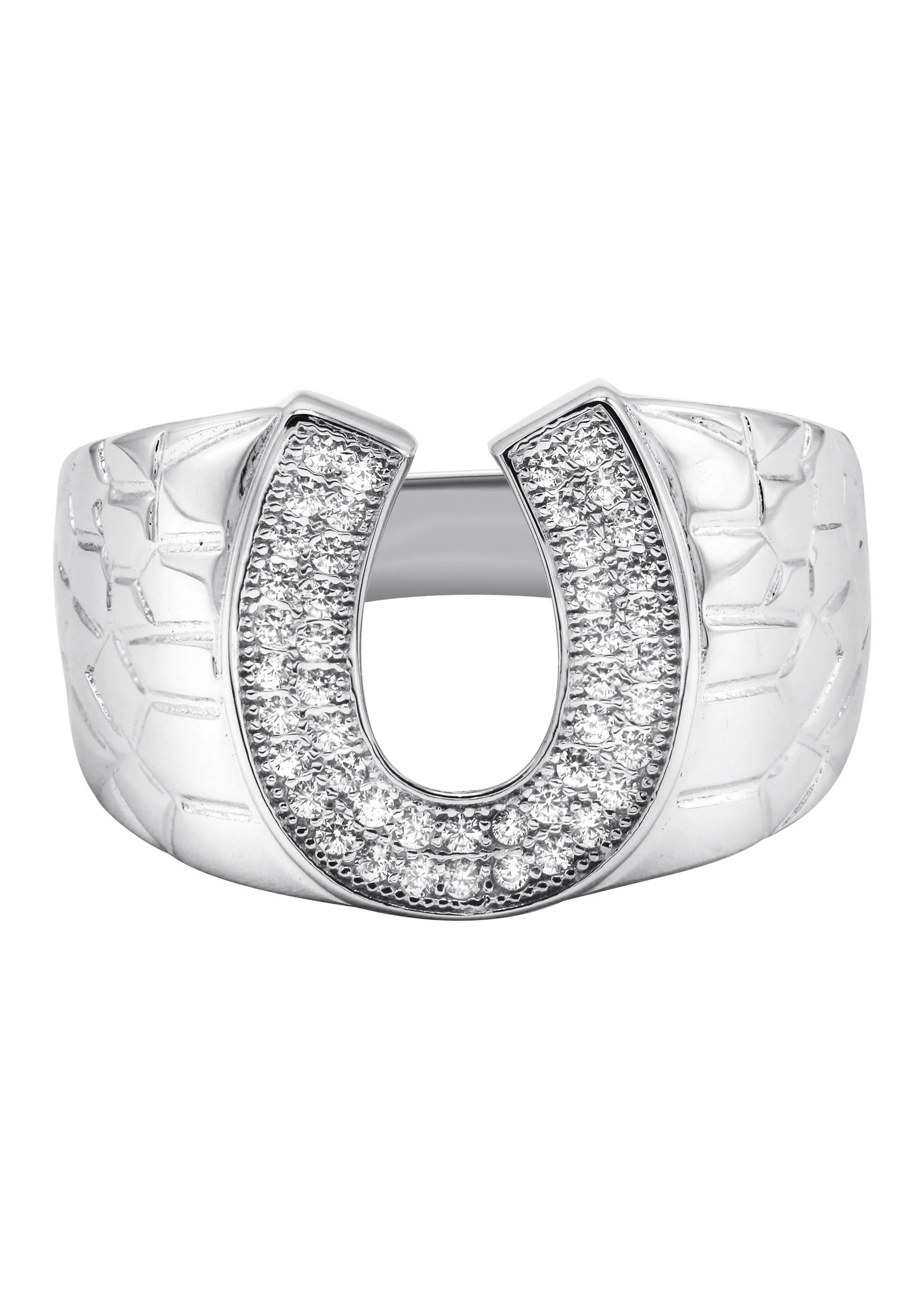 Mens Silver CZ Horseshoe Ring | Appx 6.4 Grams