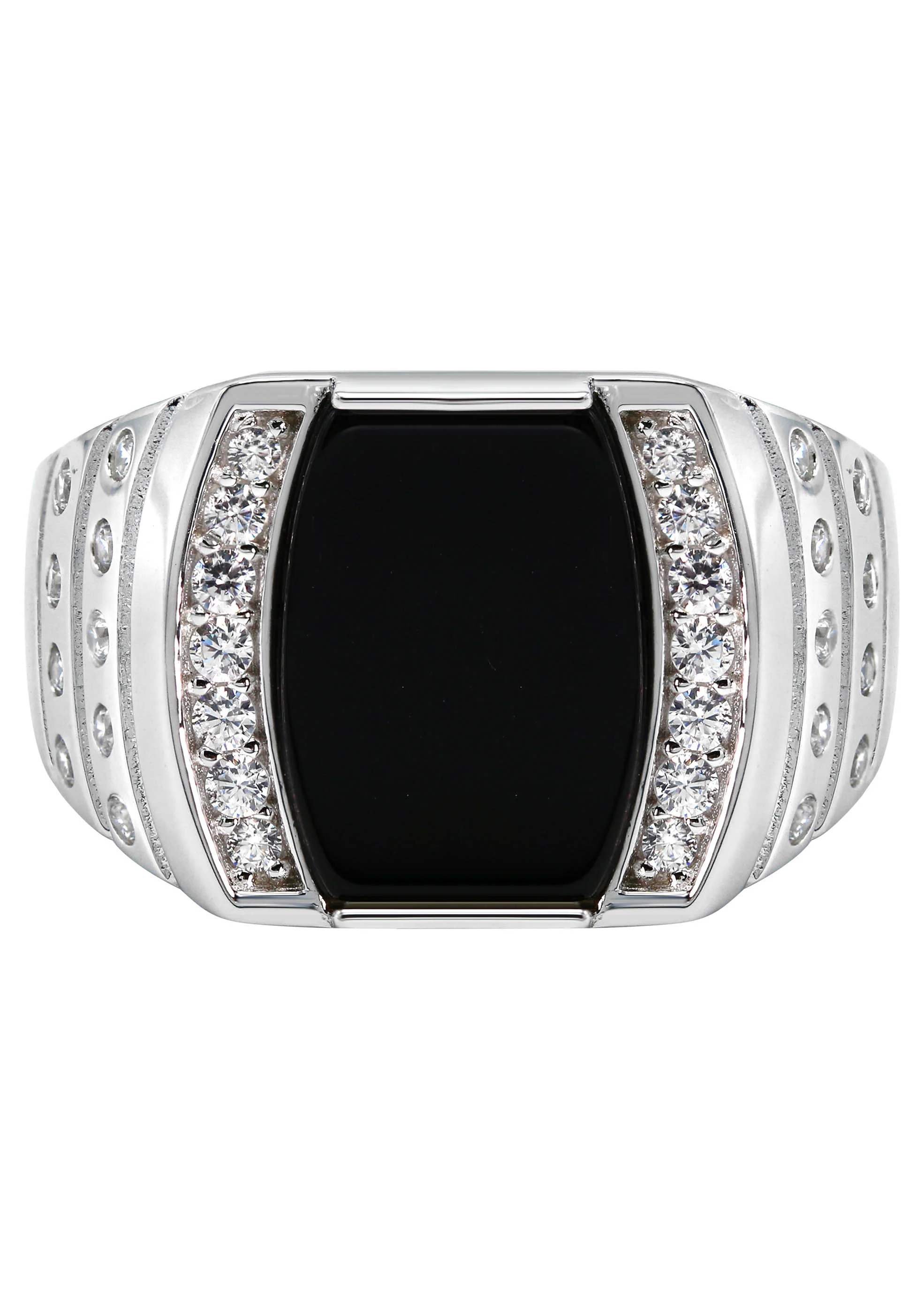 Mens Silver CZ Onyx Ring | Appx 6.7 Grams