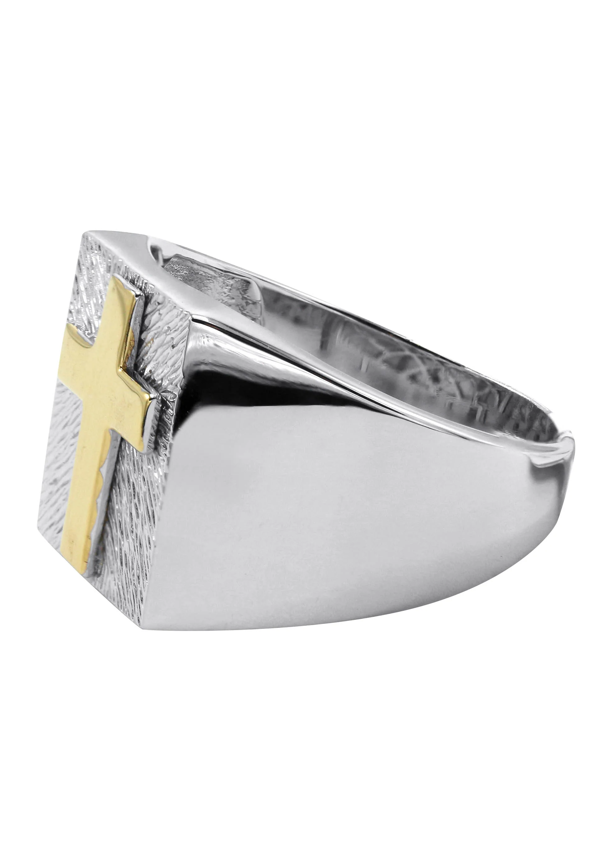 Mens Silver Gold Cross Pinky Ring | Appx 6.8 Grams - Image 2