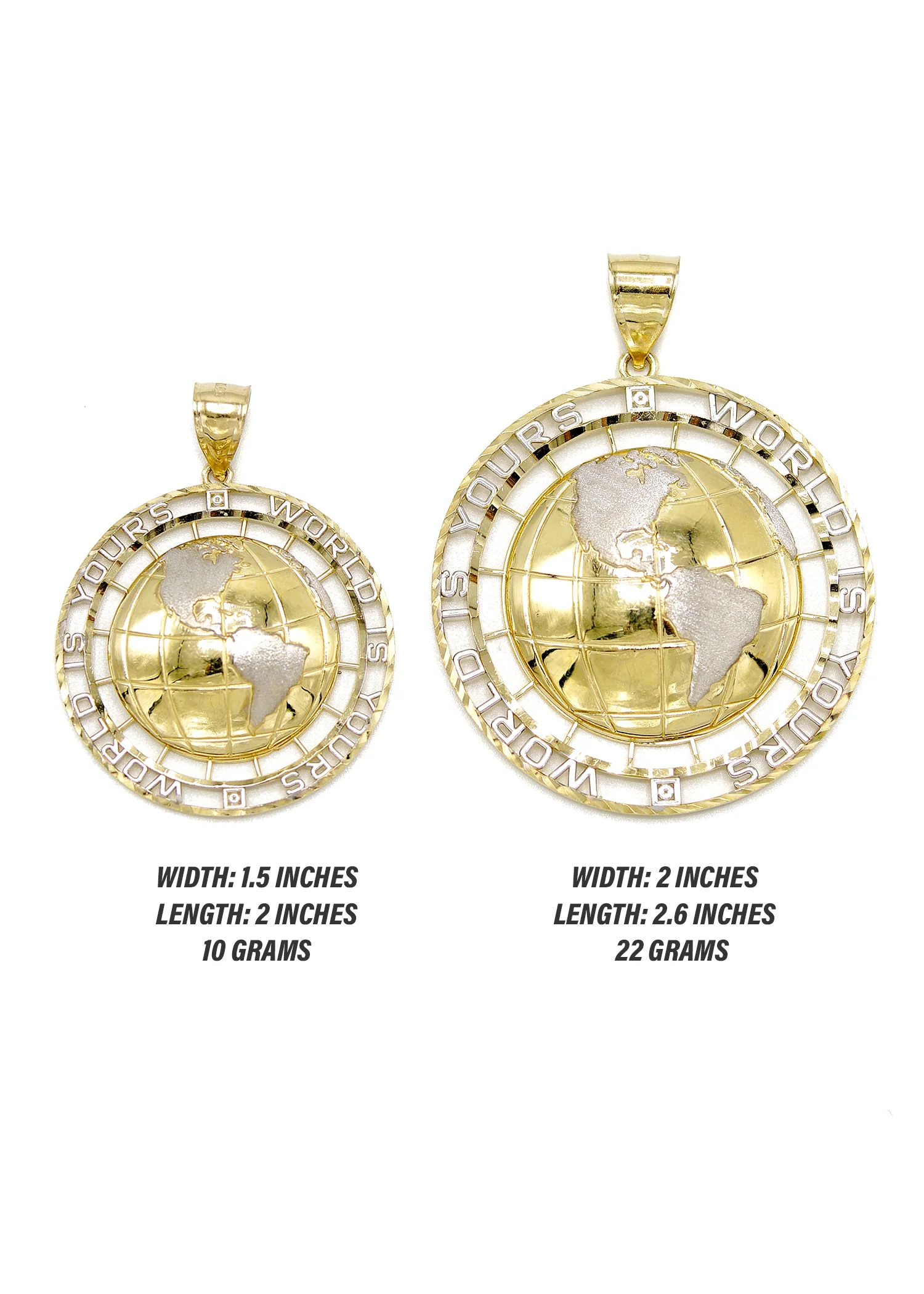 10KGold "World Is Yours" Pendant Gold | Customizable Size - Image 2