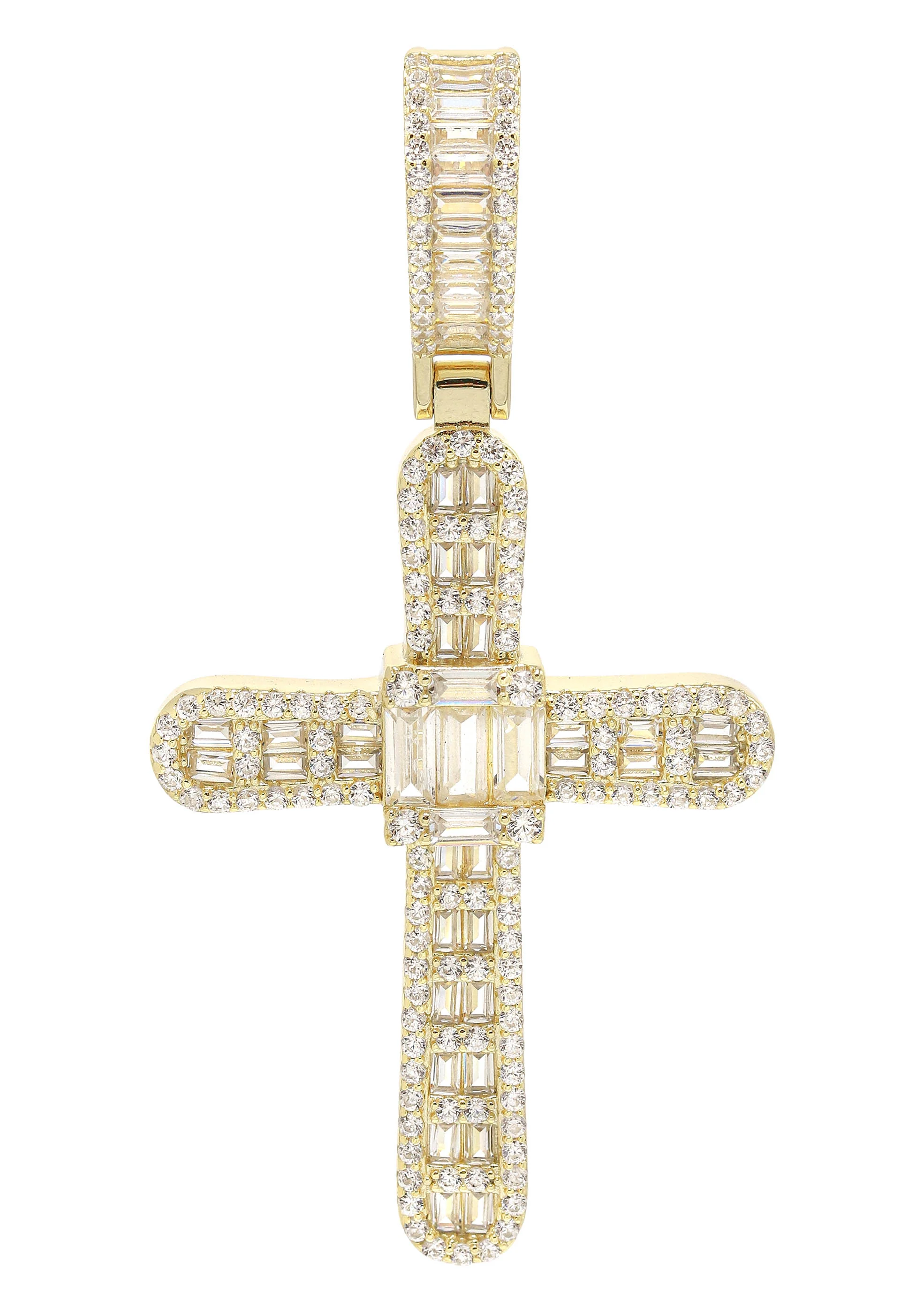 Silver Pendant - Gold Cross Baguette Pendant | Appx 11 Grams