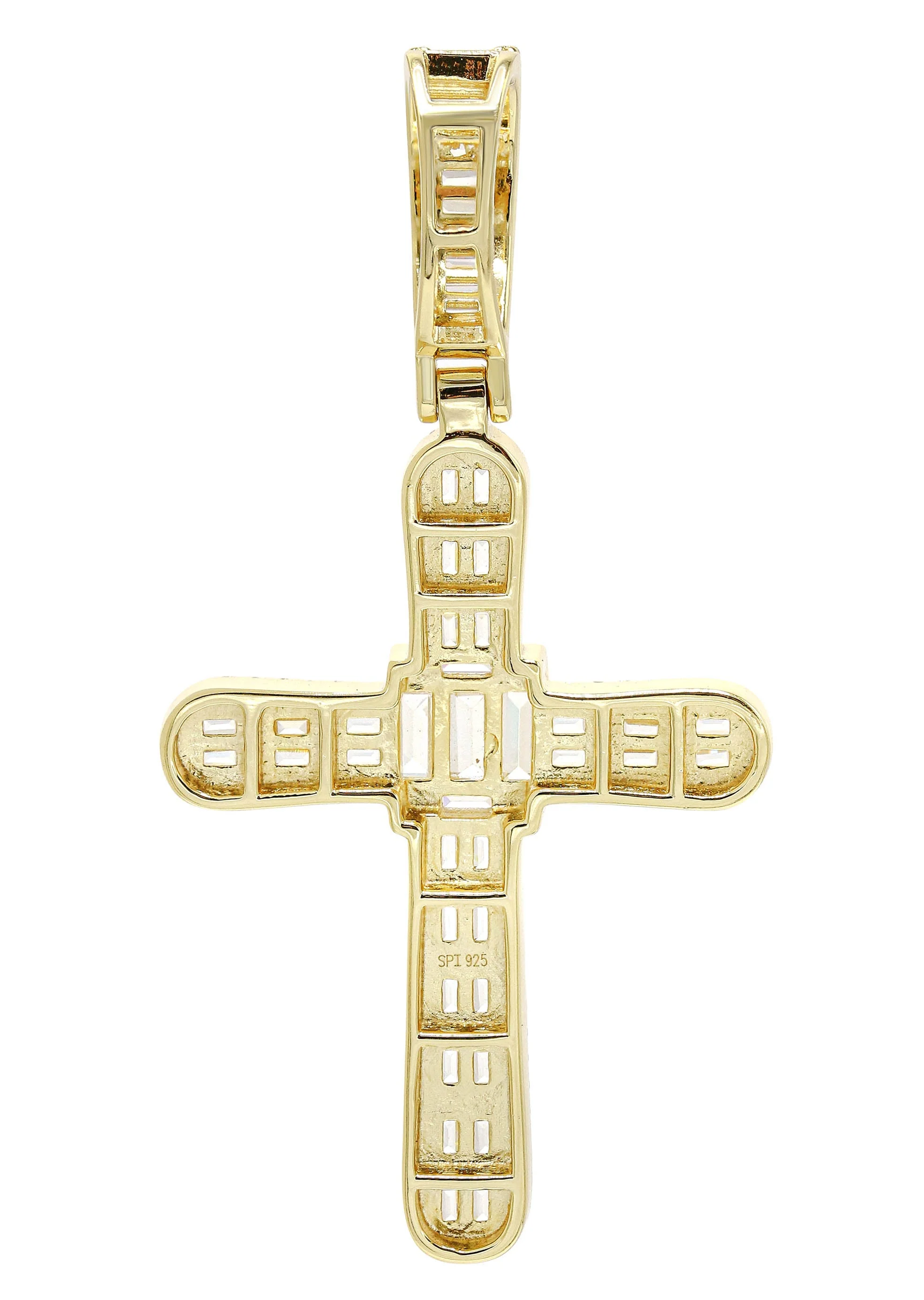 Silver Pendant - Gold Cross Baguette Pendant | Appx 11 Grams - Image 2