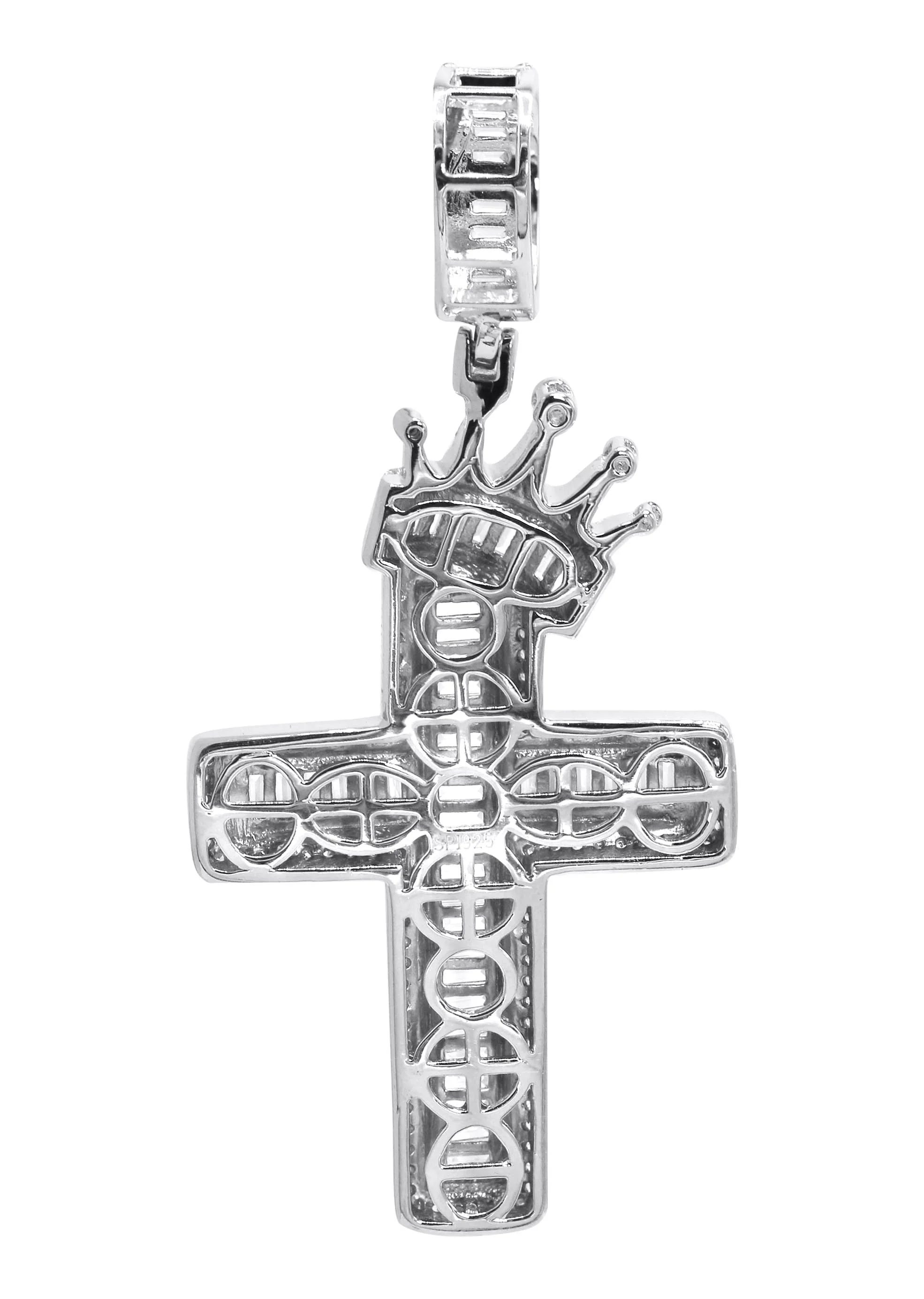 Silver Pendant - Silver Crown Cross Baguette Pendant | Appx 9.4 Grams - Image 3