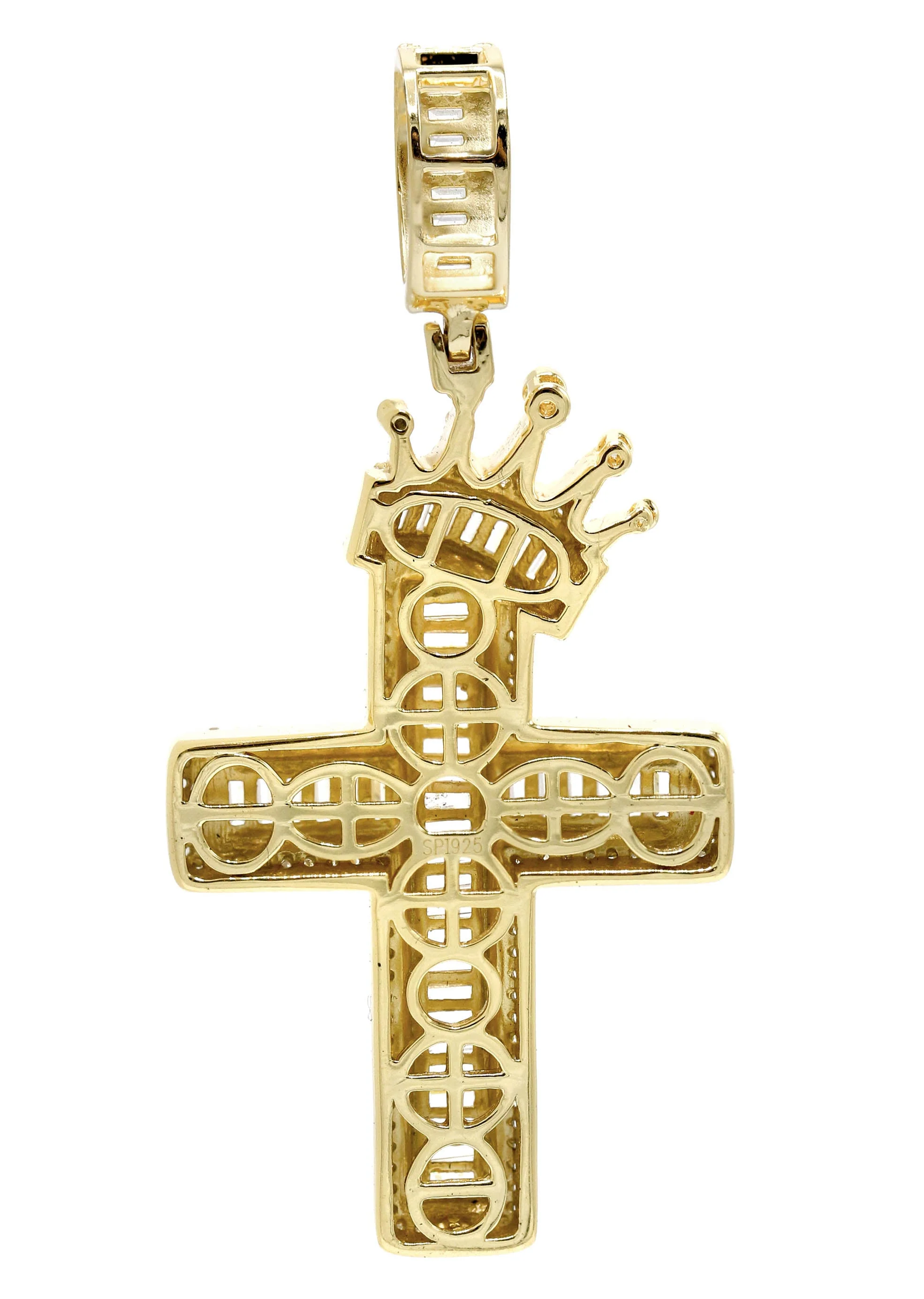 Silver Pendant - Gold Crown Cross Baguette Pendant | Appx 9.5 Grams - Image 2