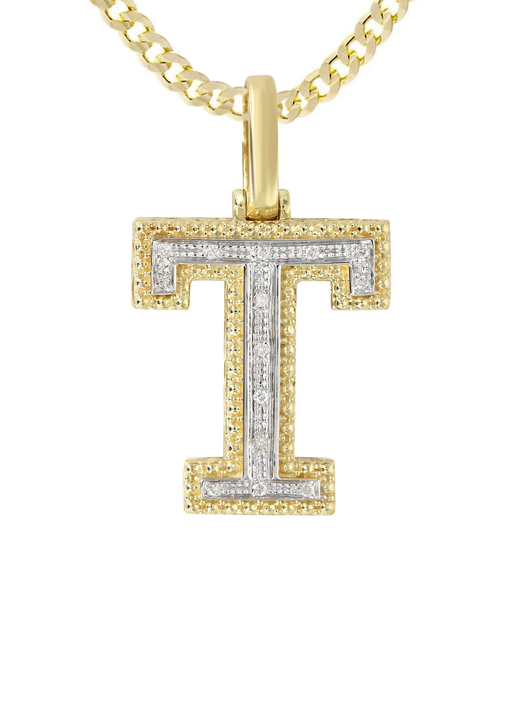Diamond 10K Yellow Gold Letter "T" Necklace | Appx. 13.5 Grams - Image 2