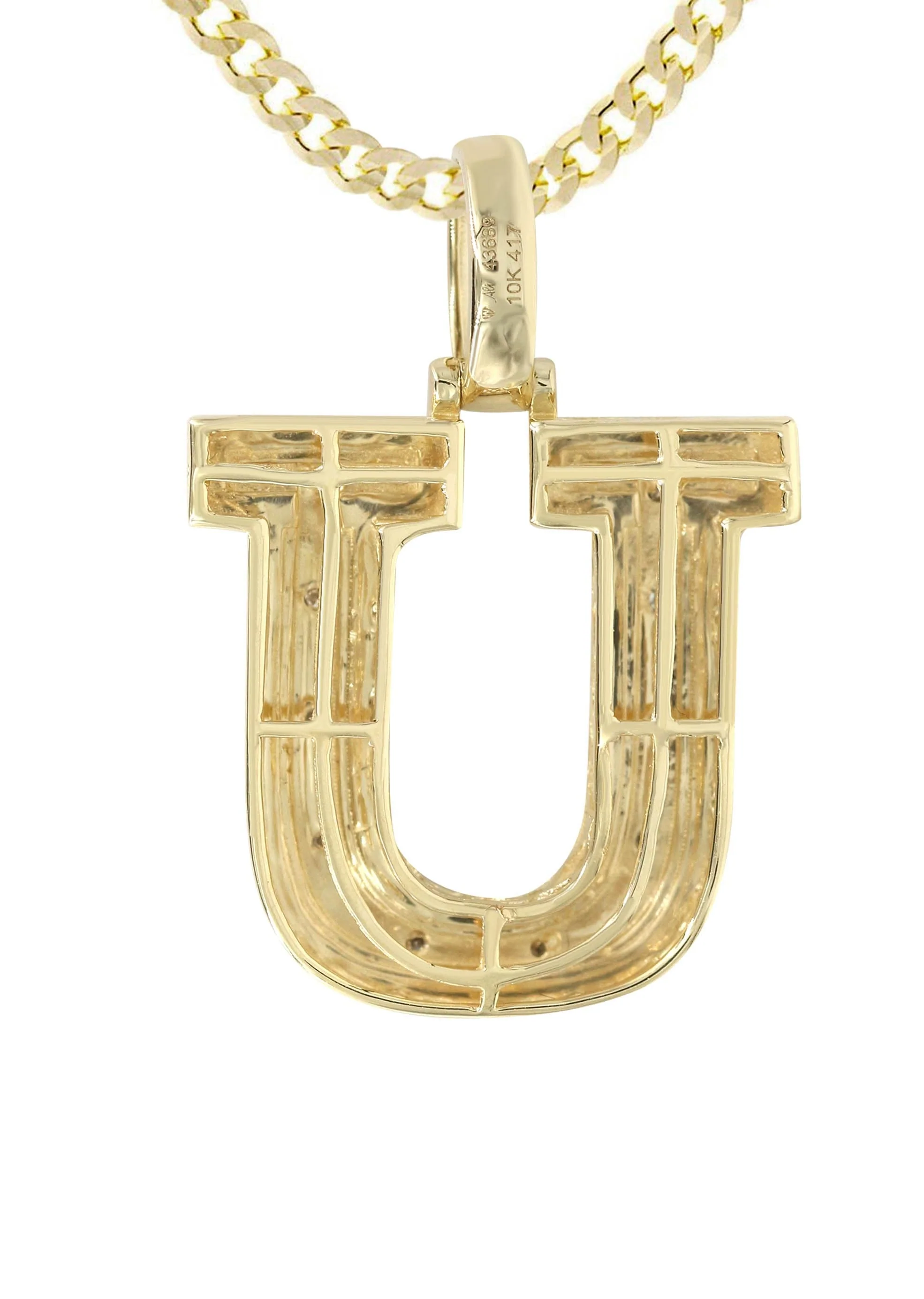 Diamond 10K Yellow Gold Letter "U" Necklace | Appx. 14.3 Grams - Image 3