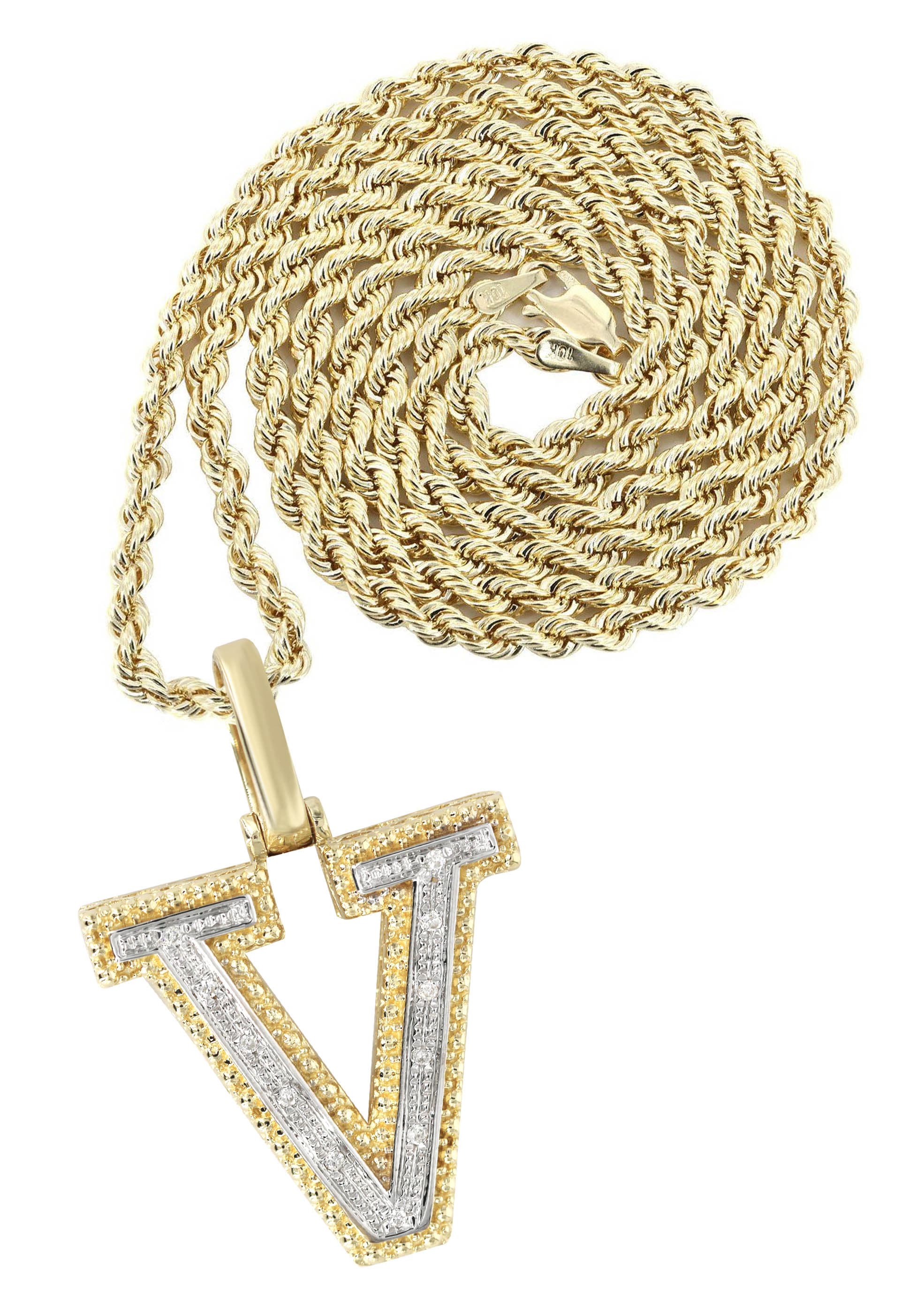 Diamond 10K Yellow Gold Letter "V" Necklace | Appx. 13.9 Grams