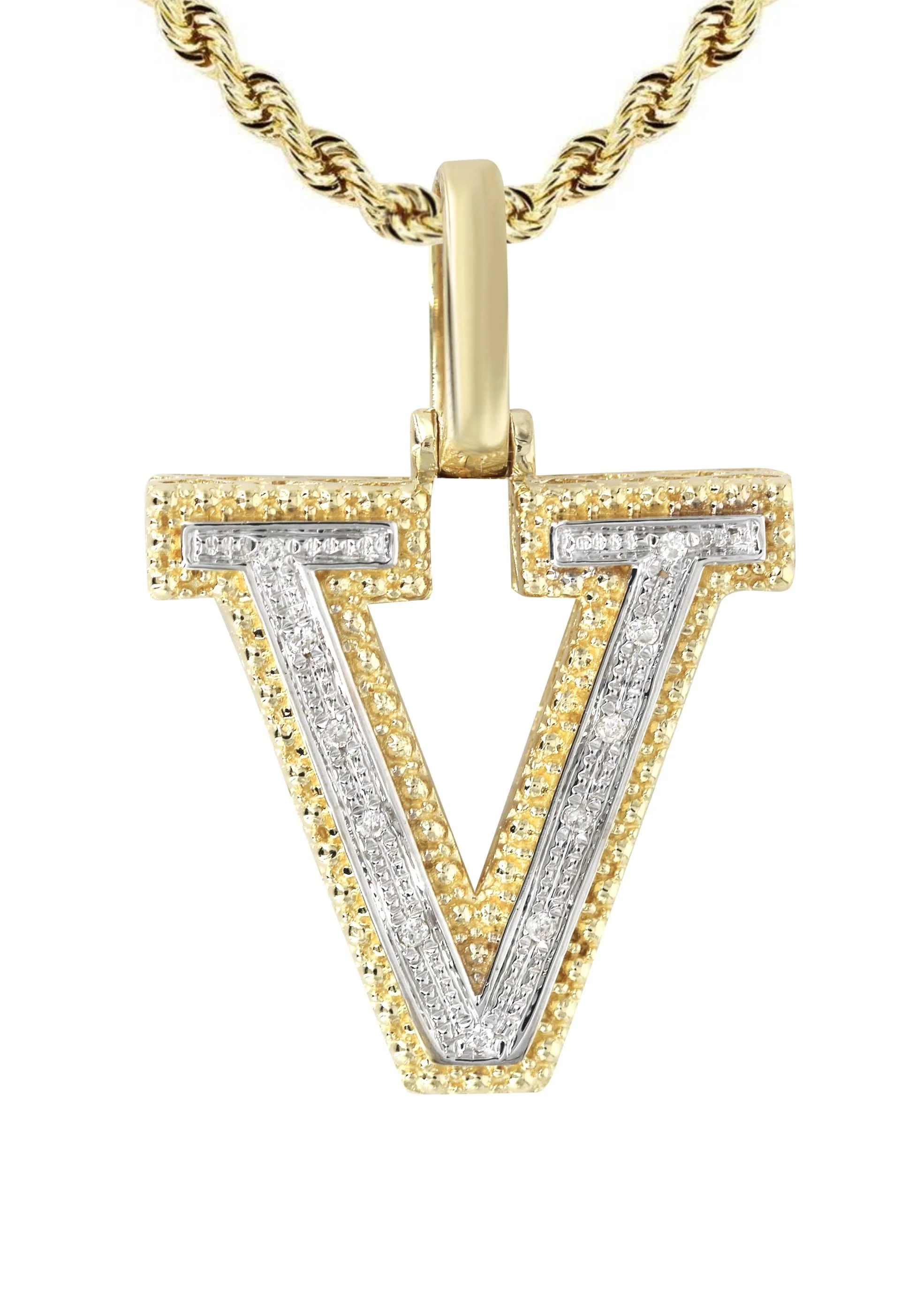 Diamond 10K Yellow Gold Letter "V" Necklace | Appx. 13.9 Grams - Image 2