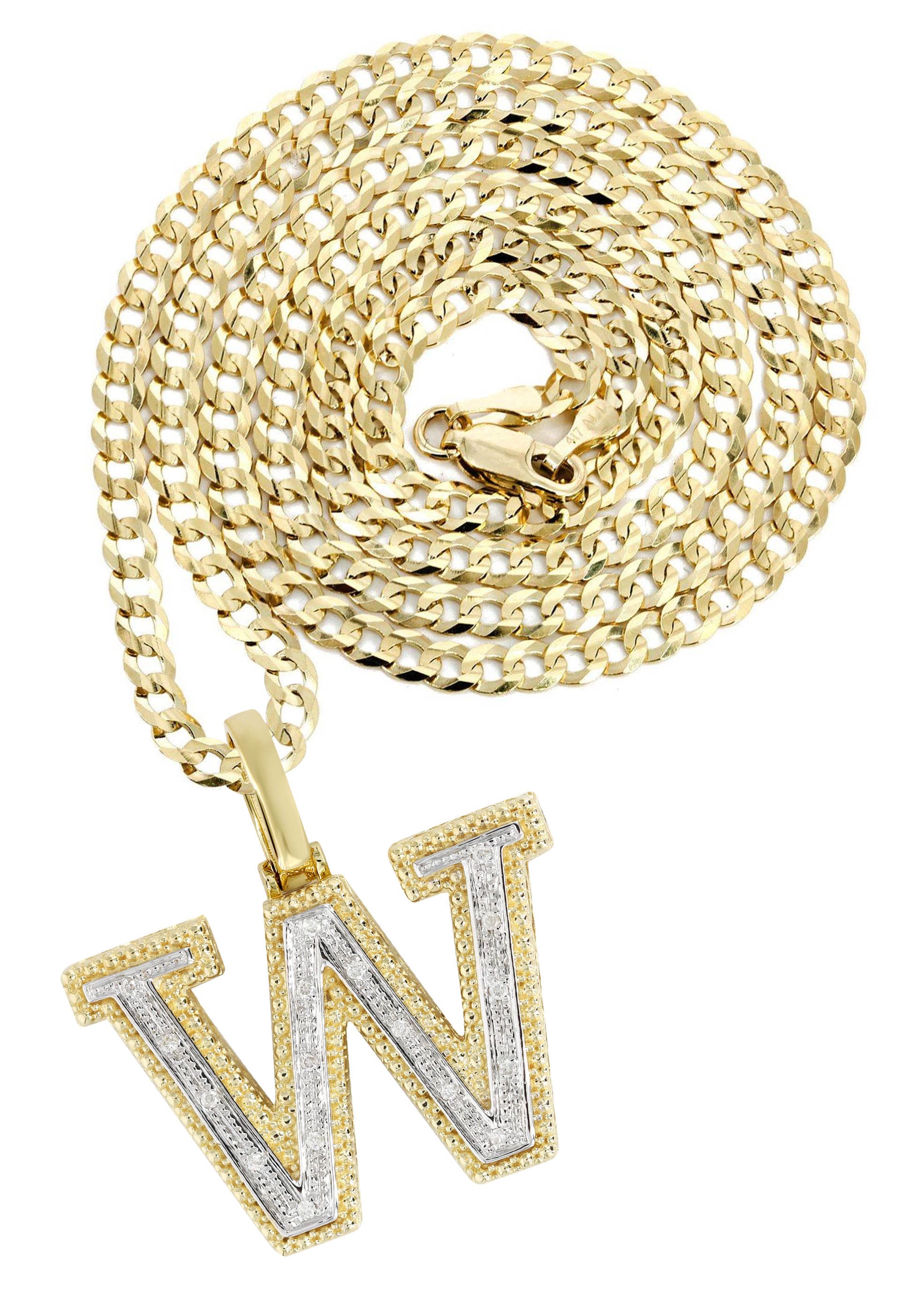 Diamond 10K Yellow Gold Letter "W" Necklace | Appx. 16 Grams
