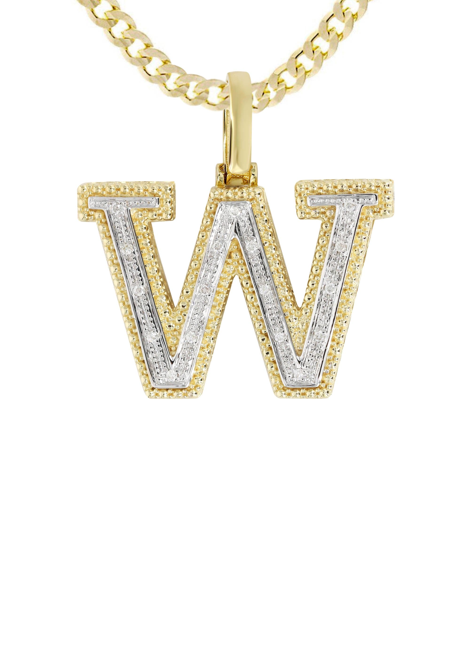 Diamond 10K Yellow Gold Letter "W" Necklace | Appx. 16 Grams - Image 2