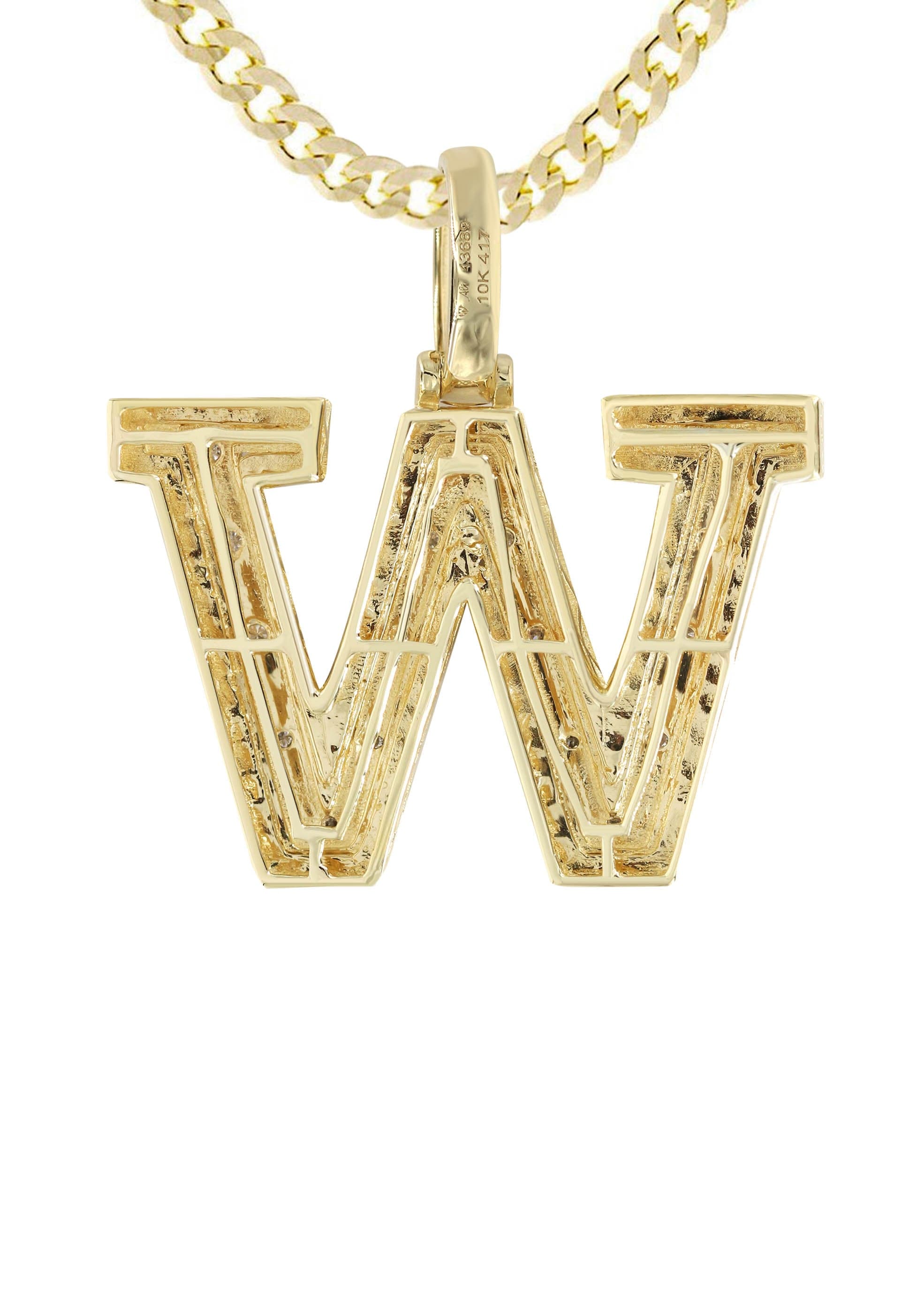 Diamond 10K Yellow Gold Letter "W" Necklace | Appx. 16 Grams - Image 3
