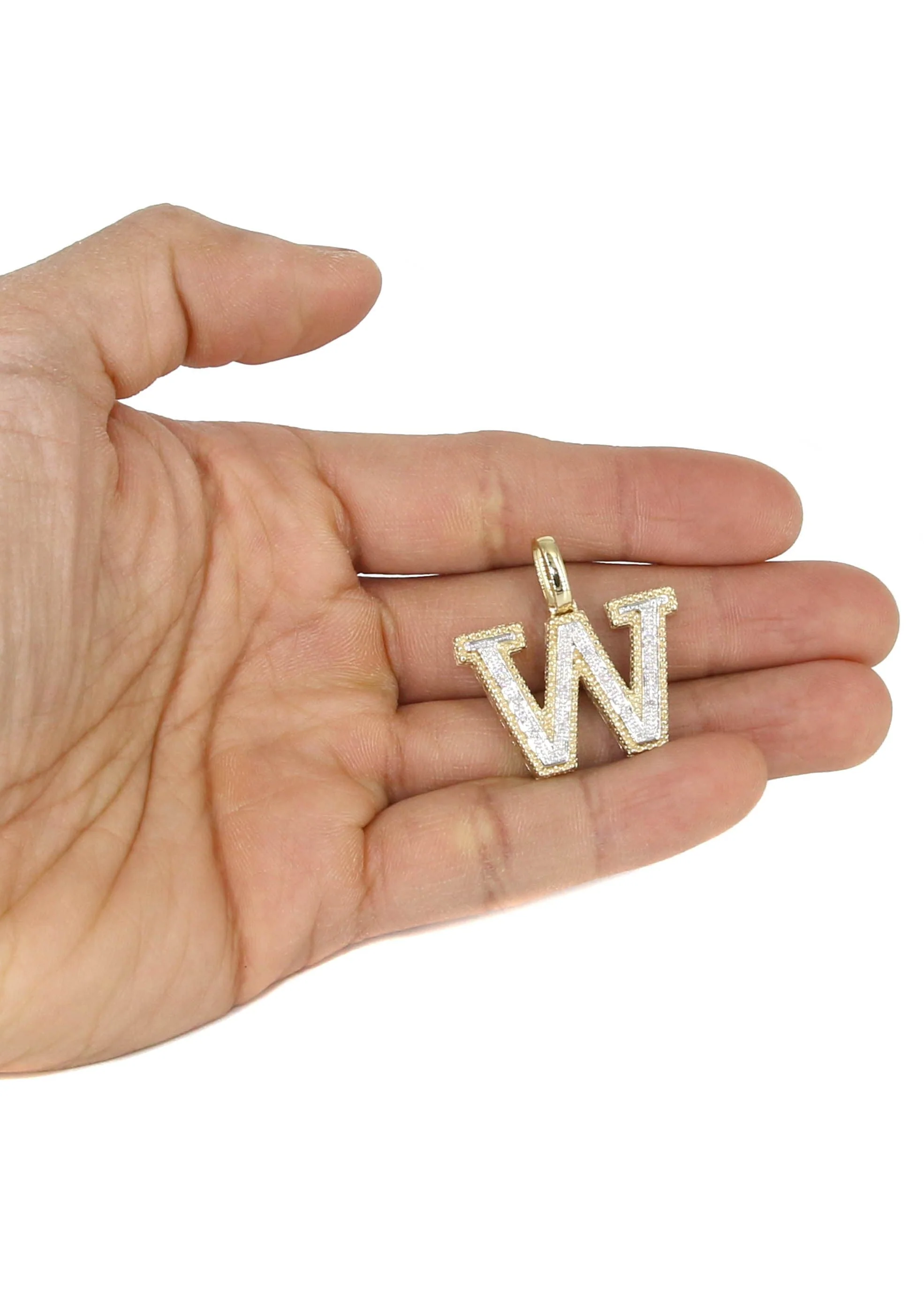 Diamond 10K Yellow Gold Letter "W" Necklace | Appx. 16 Grams - Image 5