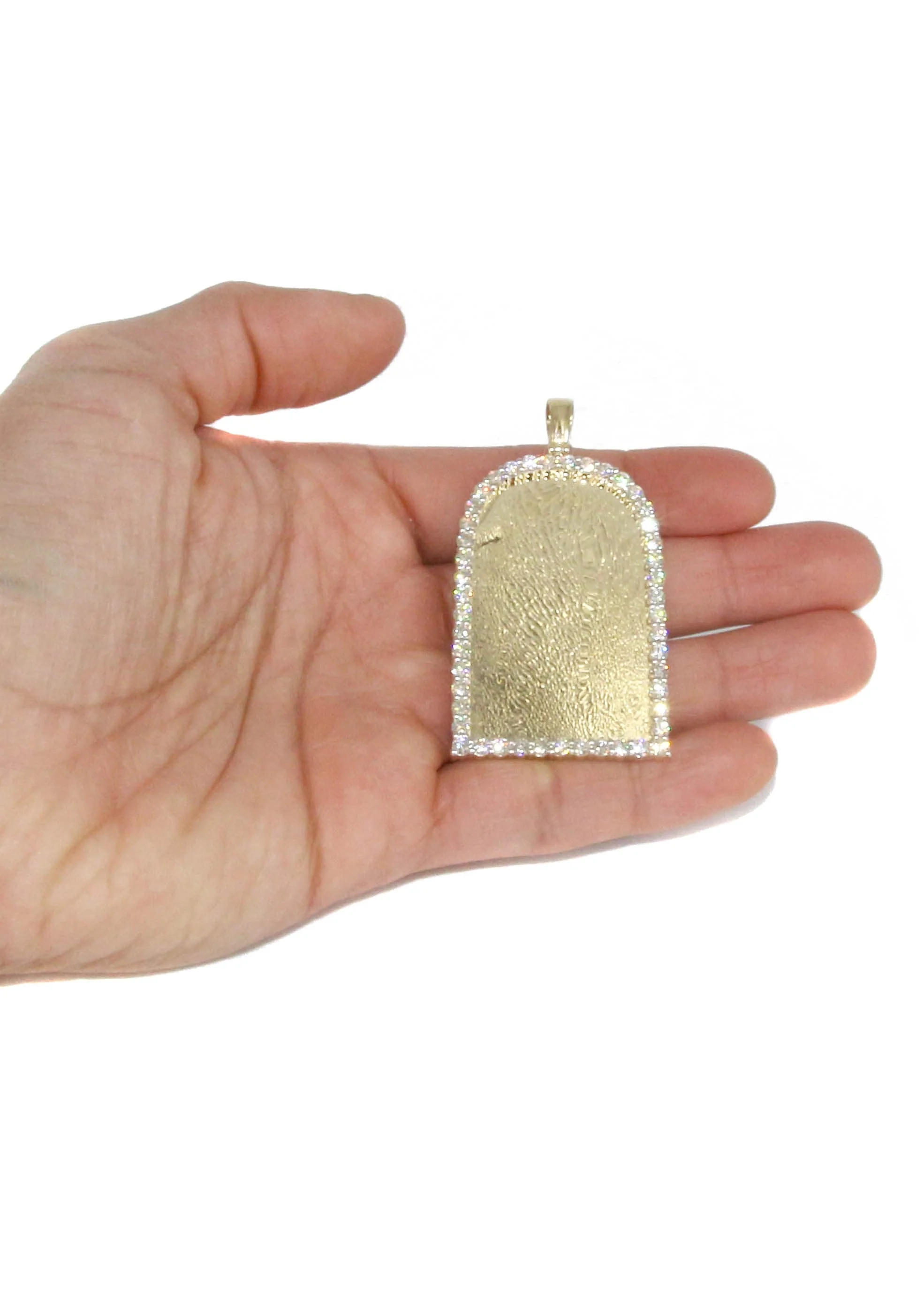 Diamond 10K Yellow Gold Large Headstone Picture Pendant Necklace | 4.63 Carats | Appx. 29 Grams - Image 5