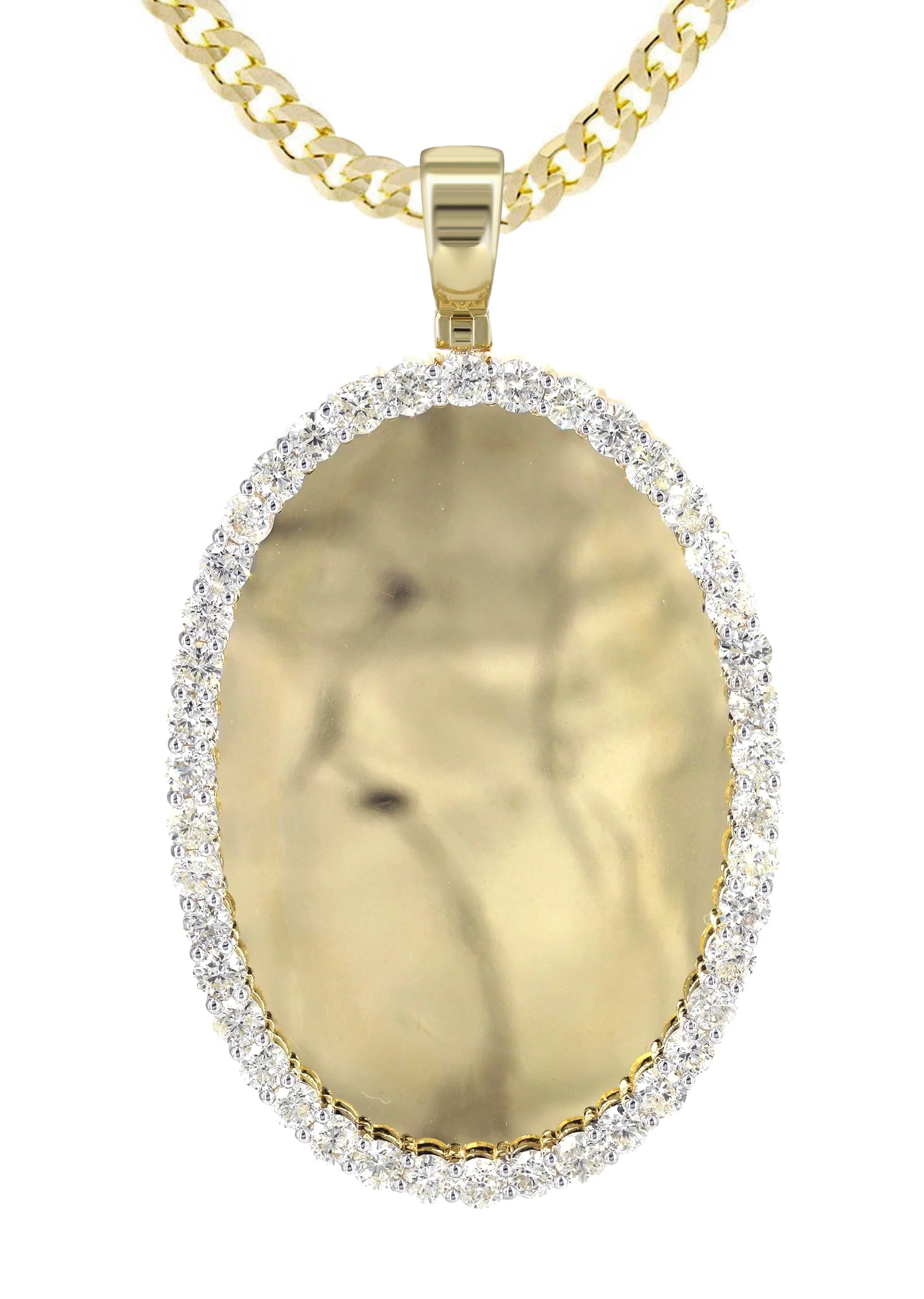 Diamond 10K Yellow Gold Large Oval Picture Pendant Necklace | 5.44 Carats | Appx. 29 Grams - Image 2