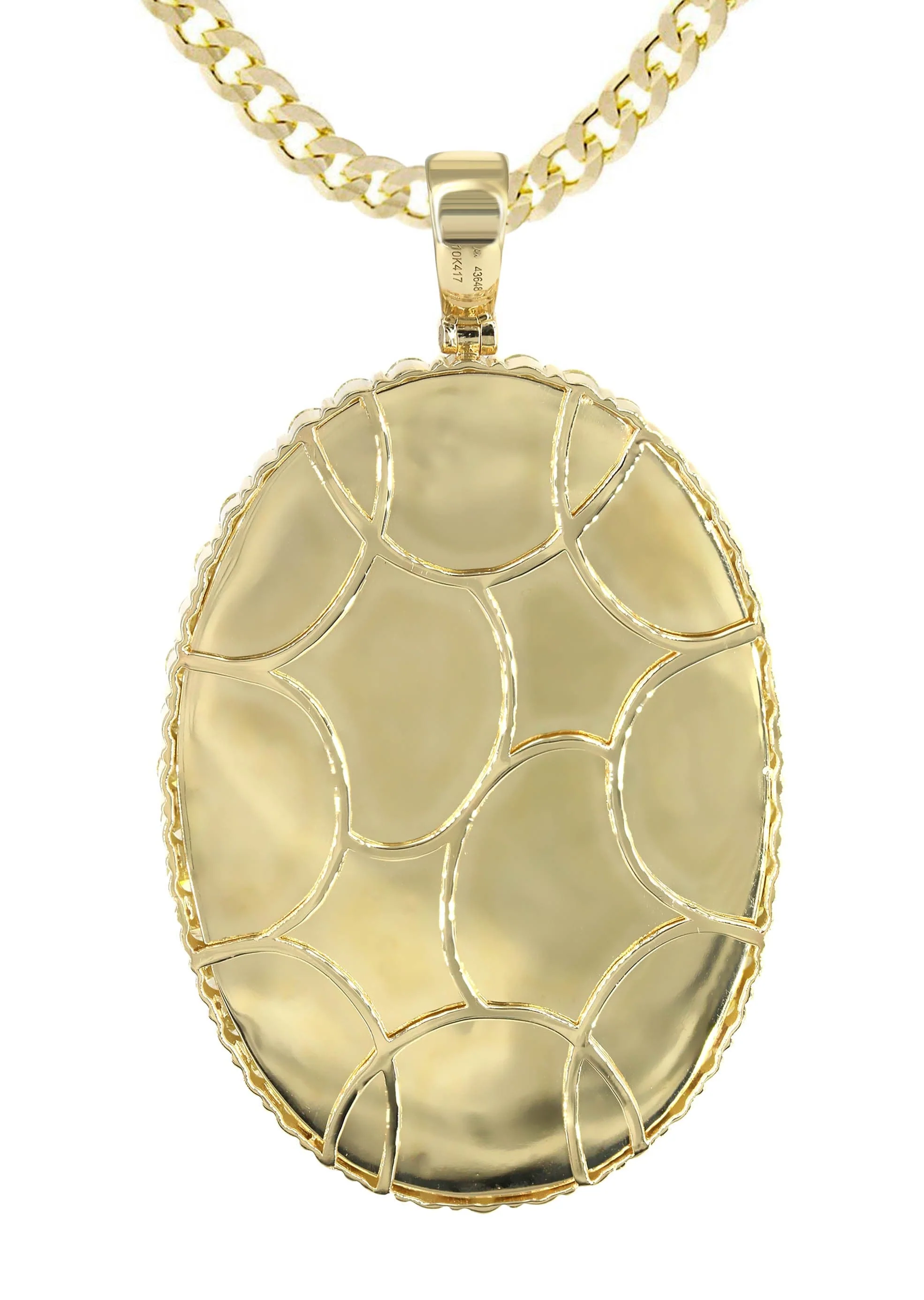 Diamond 10K Yellow Gold Large Oval Picture Pendant Necklace | 5.44 Carats | Appx. 29 Grams - Image 3