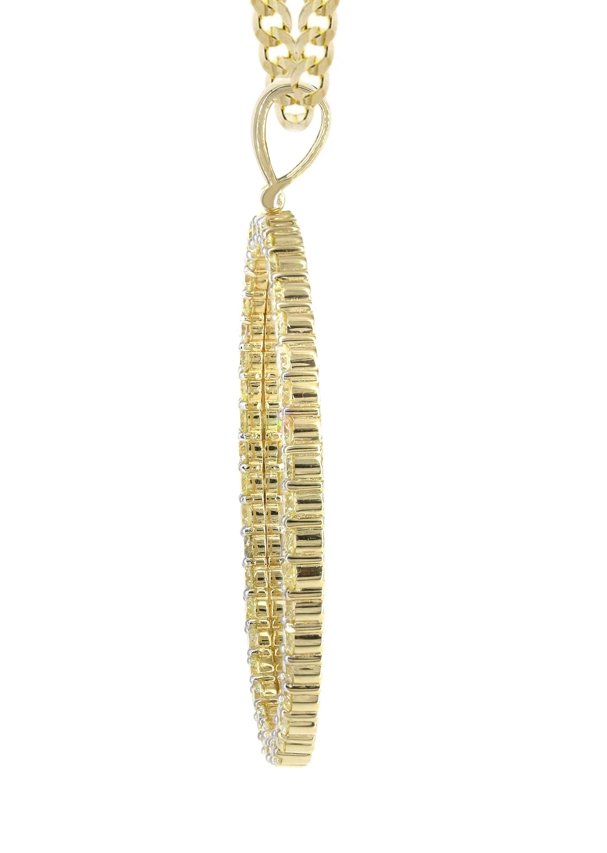 Diamond 10K Yellow Gold Large Oval Picture Pendant Necklace | 5.44 Carats | Appx. 29 Grams - Image 4