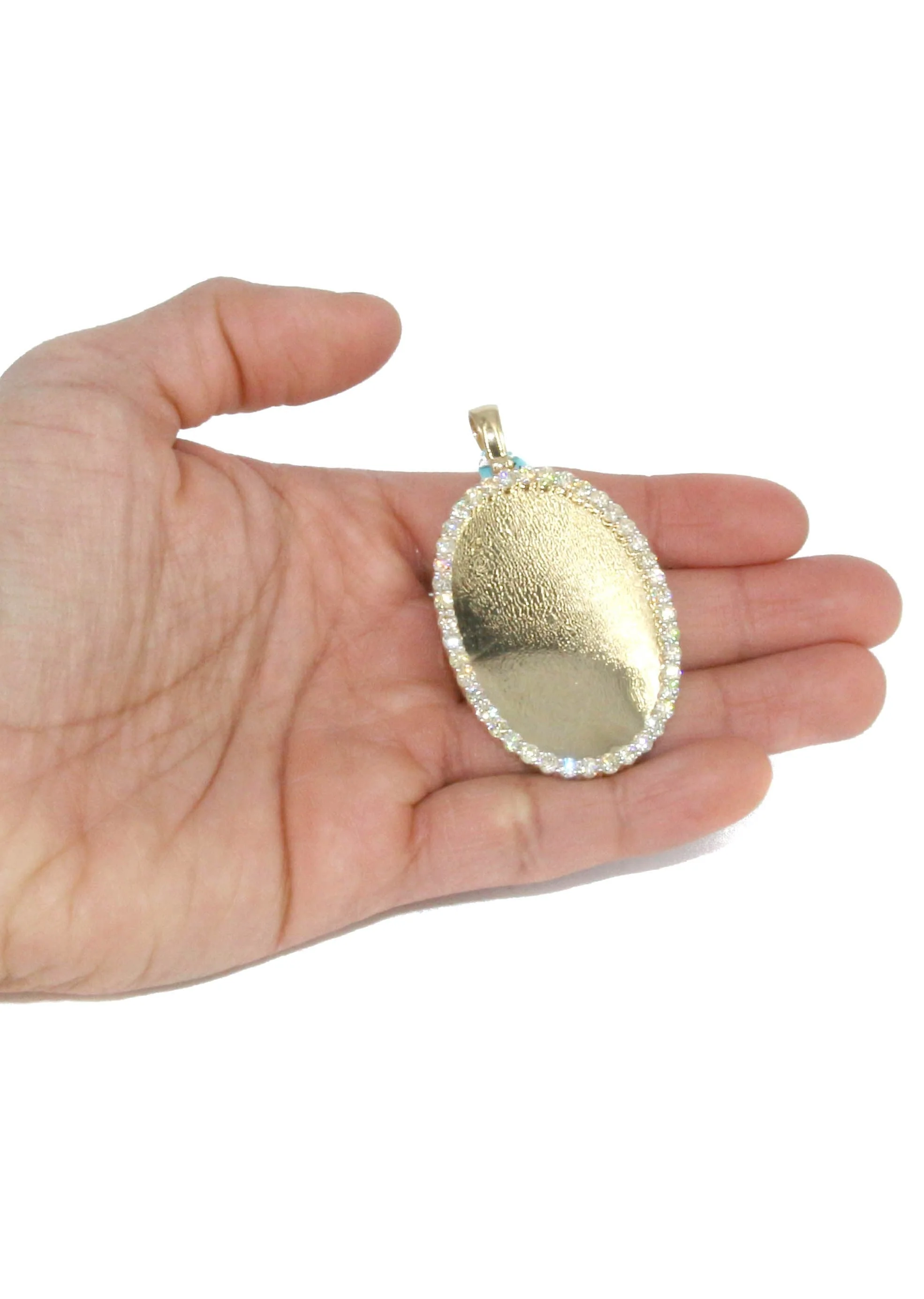 Diamond 10K Yellow Gold Large Oval Picture Pendant Necklace | 5.44 Carats | Appx. 29 Grams - Image 5