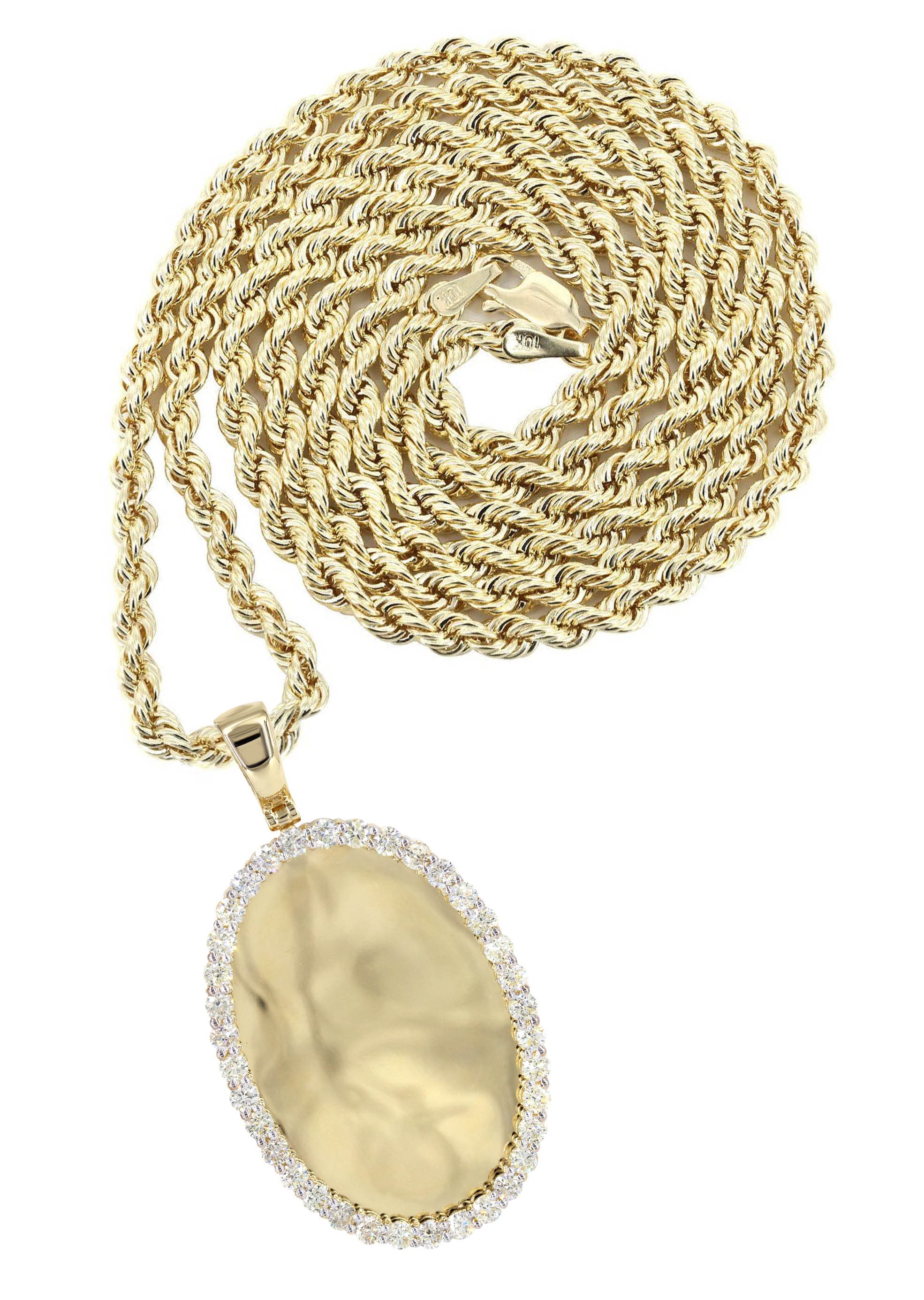 Diamond 10K Yellow Gold Medium Oval Picture Pendant Necklace | 3.33 Carats | Appx. 23 Grams