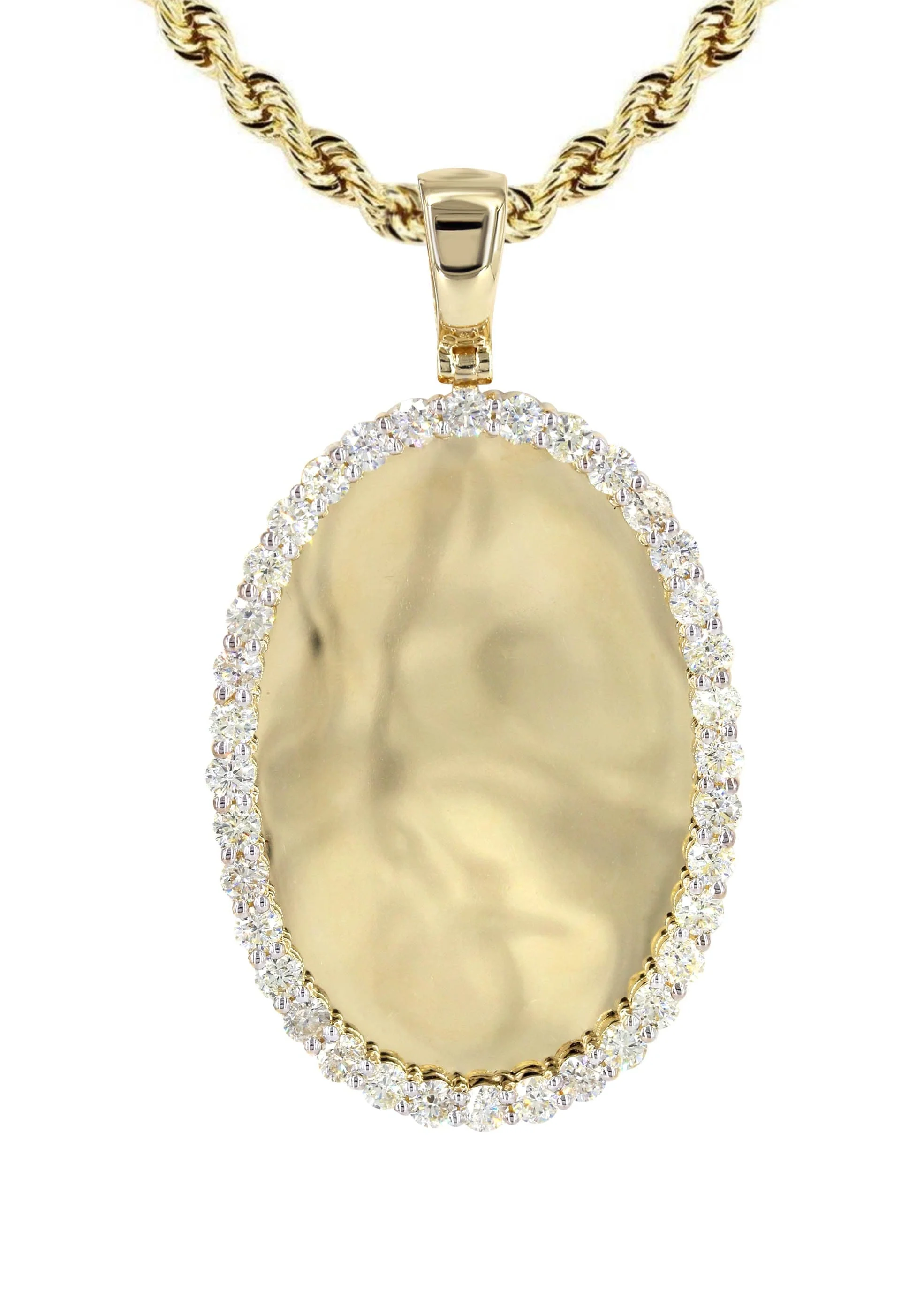 Diamond 10K Yellow Gold Medium Oval Picture Pendant Necklace | 3.33 Carats | Appx. 23 Grams - Image 2