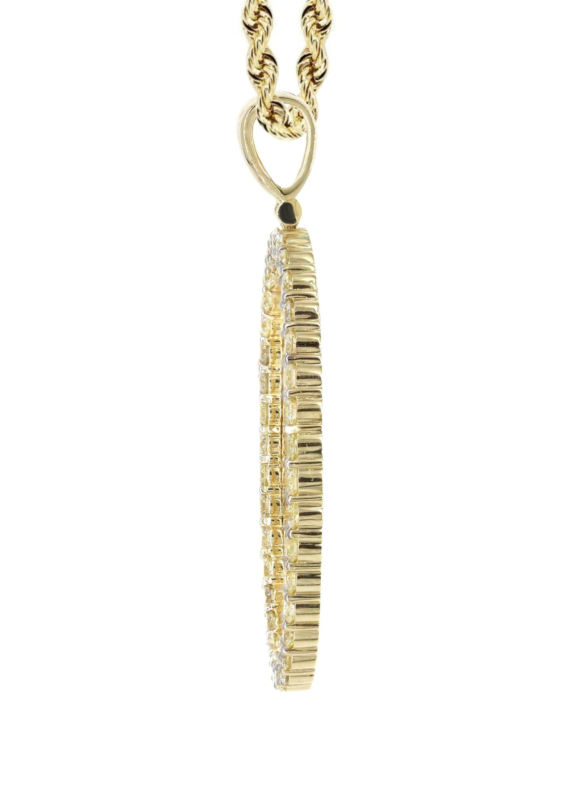 Diamond 10K Yellow Gold Medium Oval Picture Pendant Necklace | 3.33 Carats | Appx. 23 Grams - Image 4