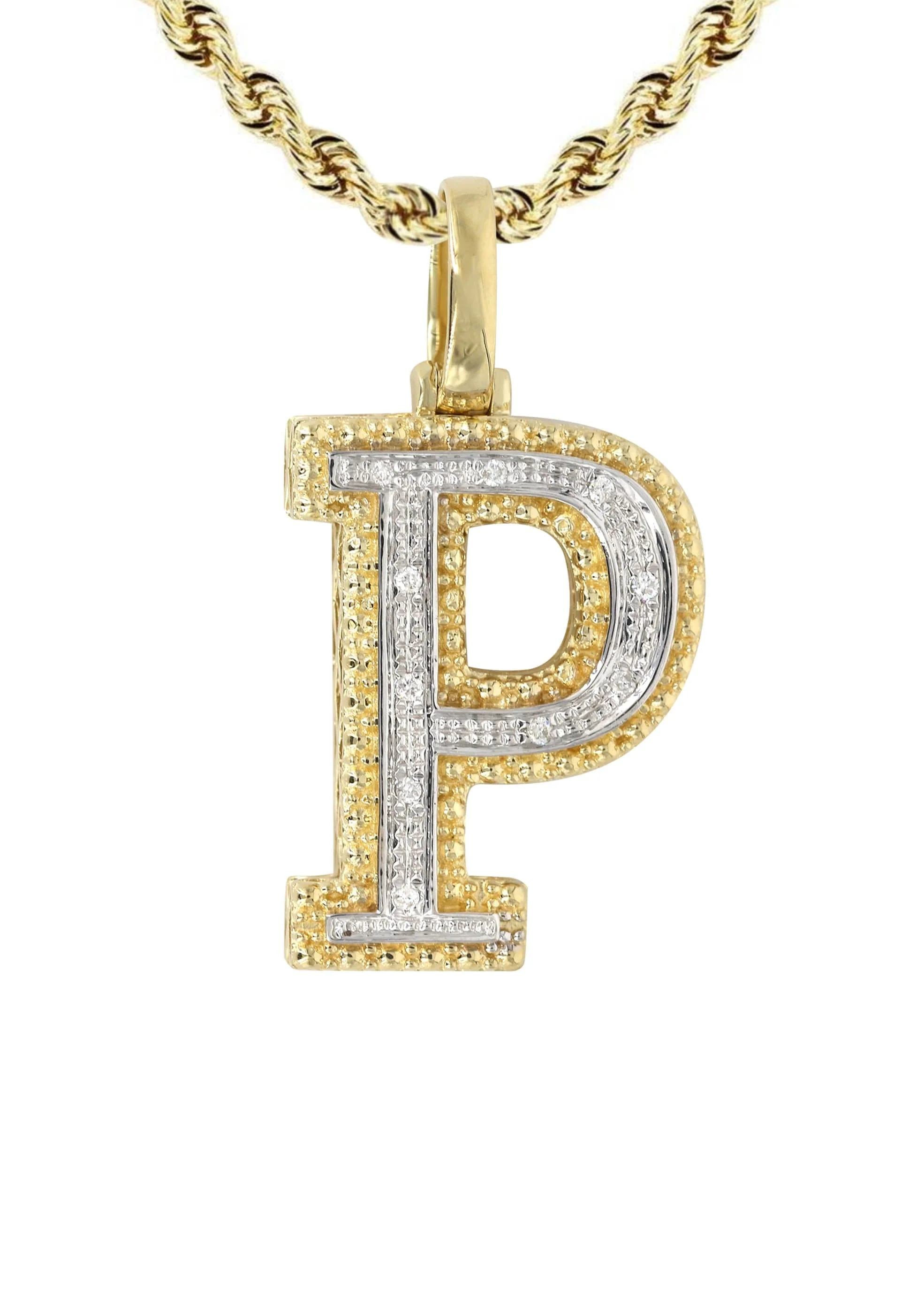 Diamond 10K Yellow Gold Letter "P" Necklace | Appx. 13.5 Grams - Image 2