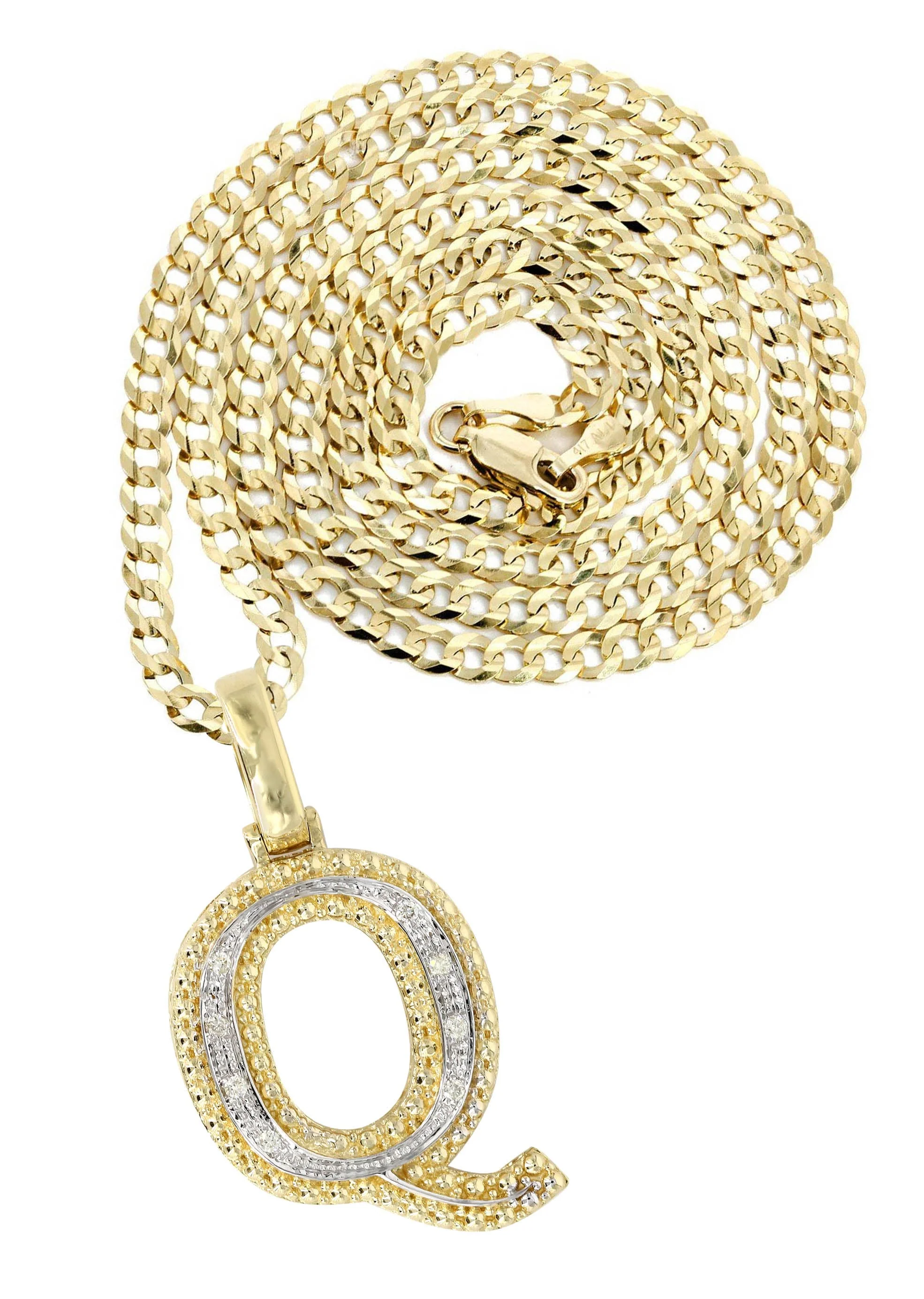 Diamond 10K Yellow Gold Letter "Q" Necklace | Appx. 13.5 Grams