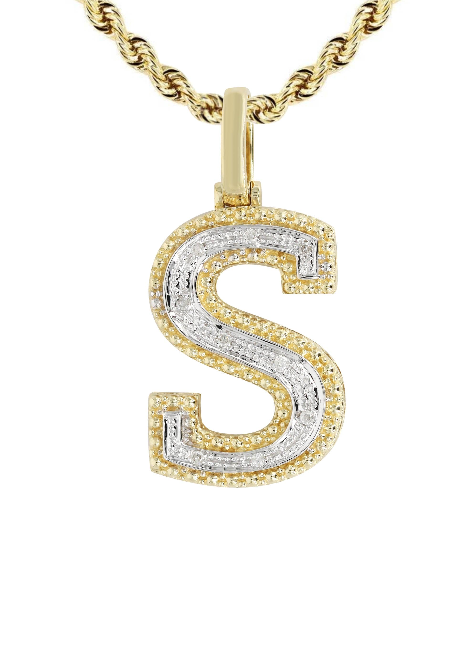 Diamond 10K Yellow Gold Letter "S" Necklace | Appx. 13.5 Grams - Image 2