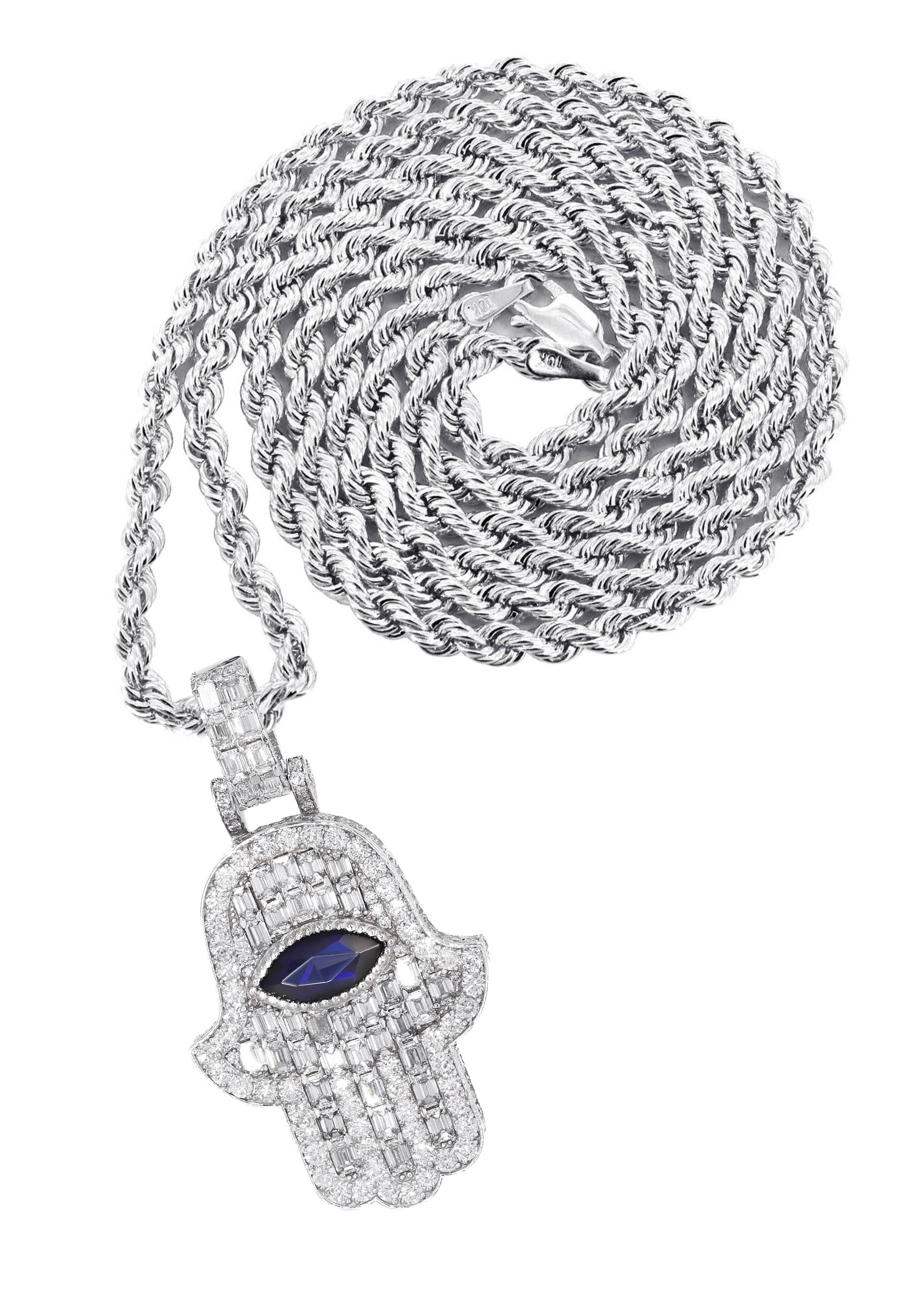 Diamond 14K White Gold Hamsa Diamond Necklace | 8.47 Carats