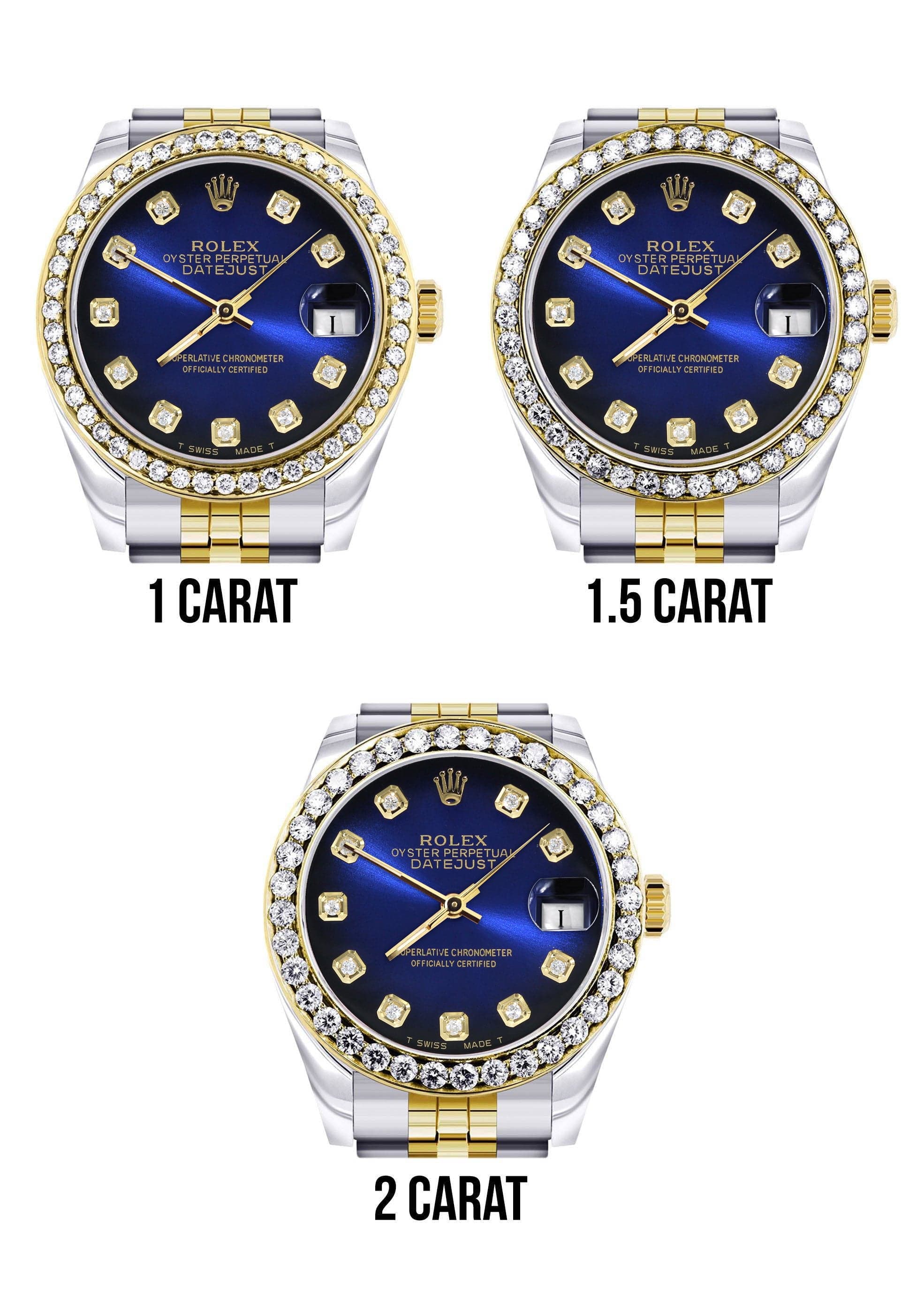 Diamond Gold Rolex Watch | 68273 |Diamond Bezel | 31MM | Blue Black Dial | Jubilee Band - Image 4
