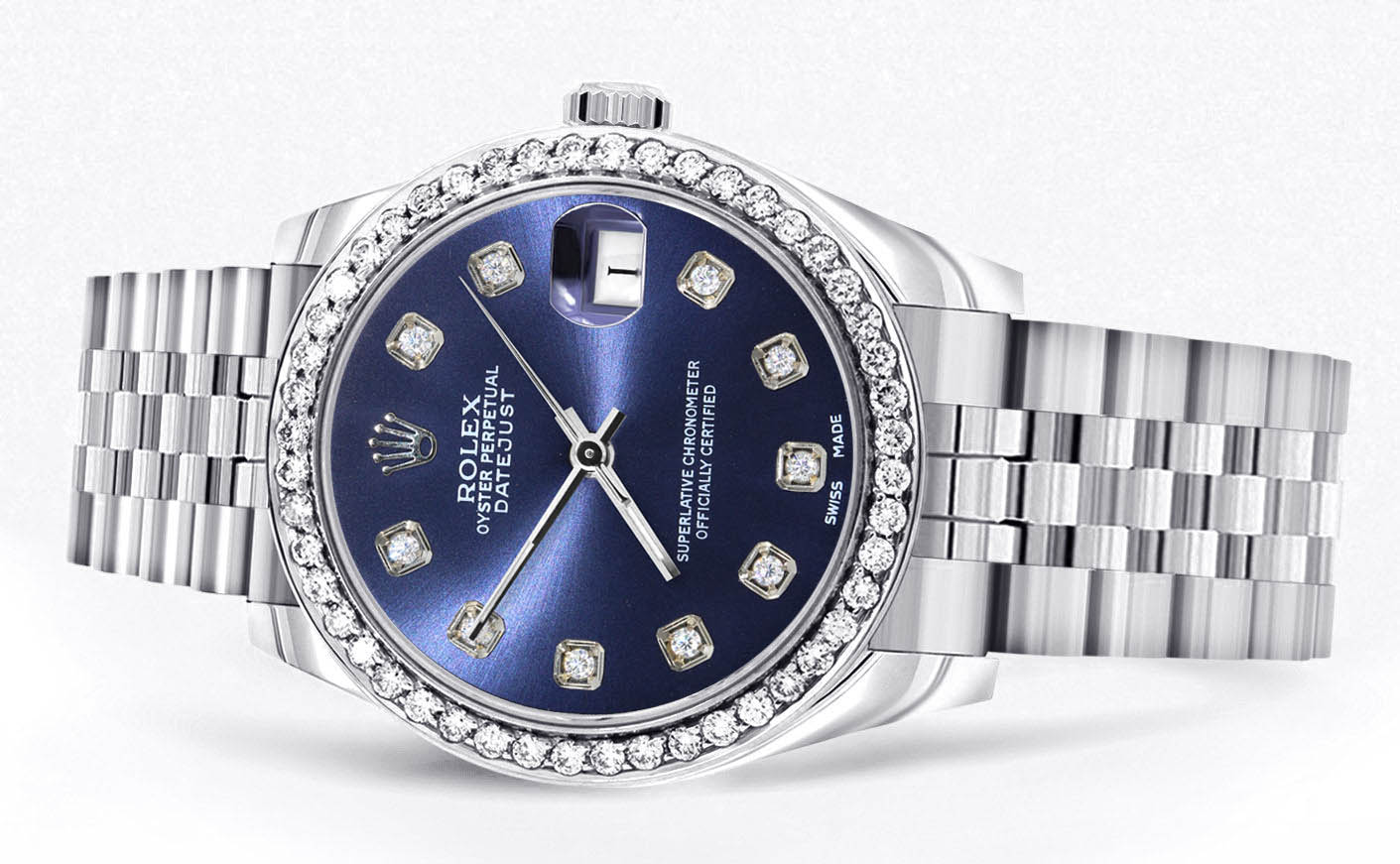 Diamond Rolex Watch | 68274 | Diamond Bezel | 31MM | Blue Diamond Dial | Jubilee Band - Image 2