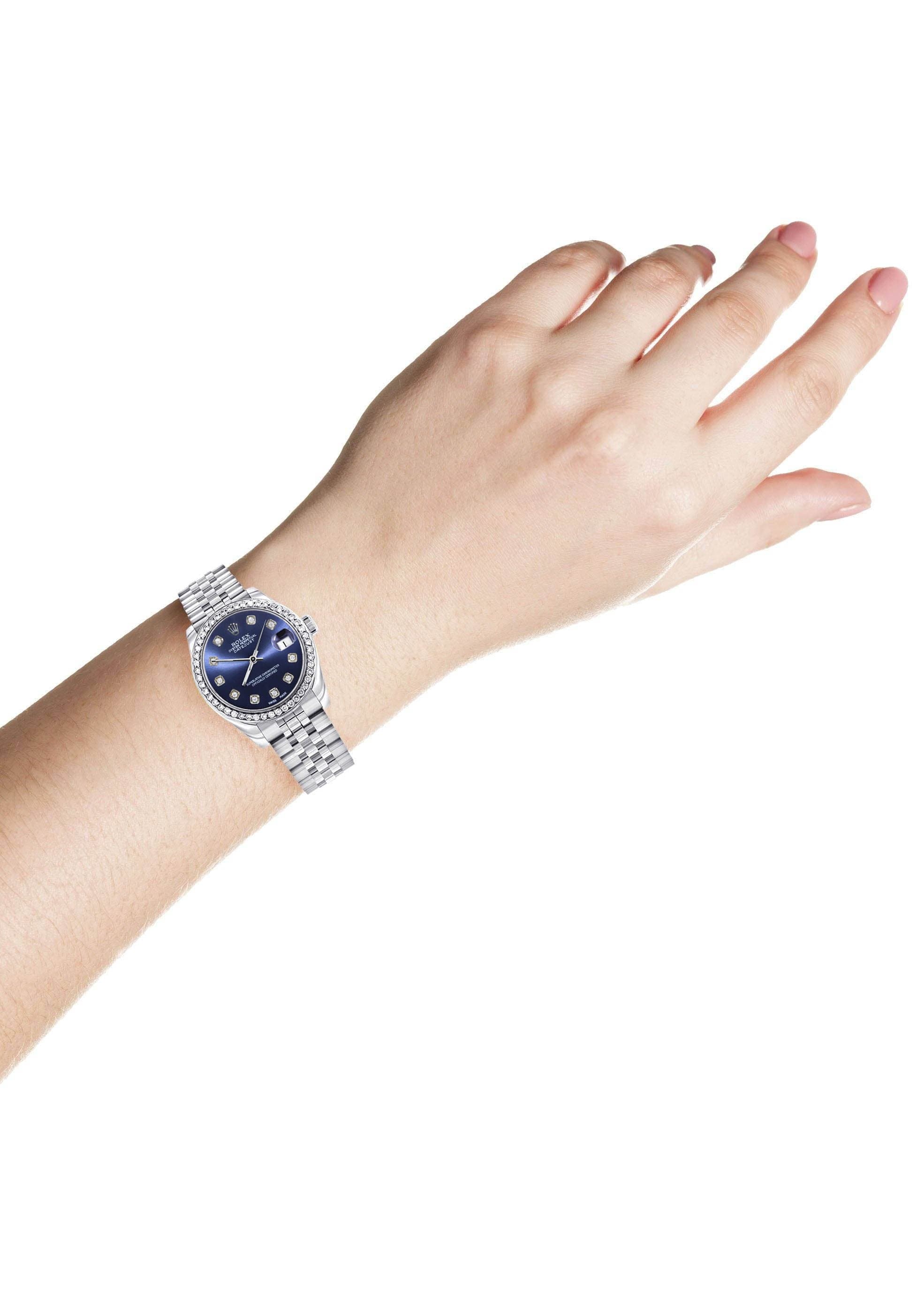 Diamond Rolex Watch | 68274 | Diamond Bezel | 31MM | Blue Diamond Dial | Jubilee Band - Image 3