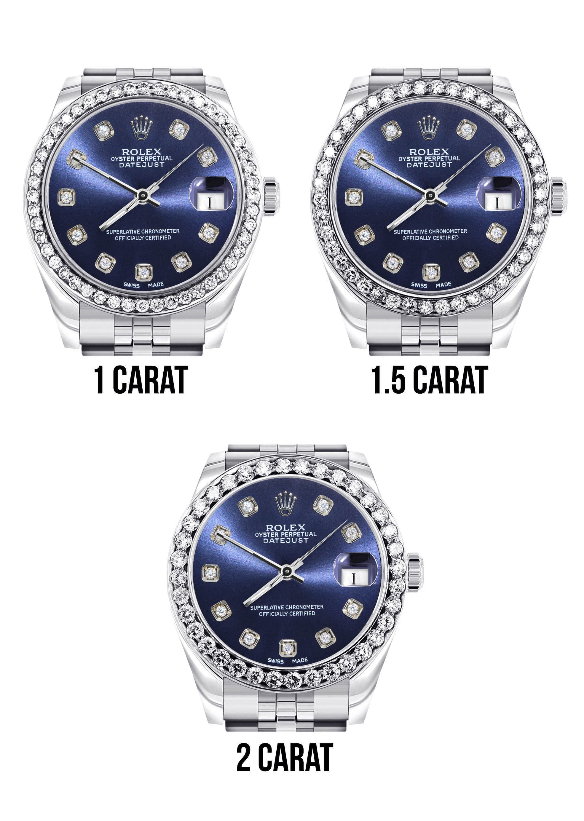 Diamond Rolex Watch | 68274 | Diamond Bezel | 31MM | Blue Diamond Dial | Jubilee Band - Image 5