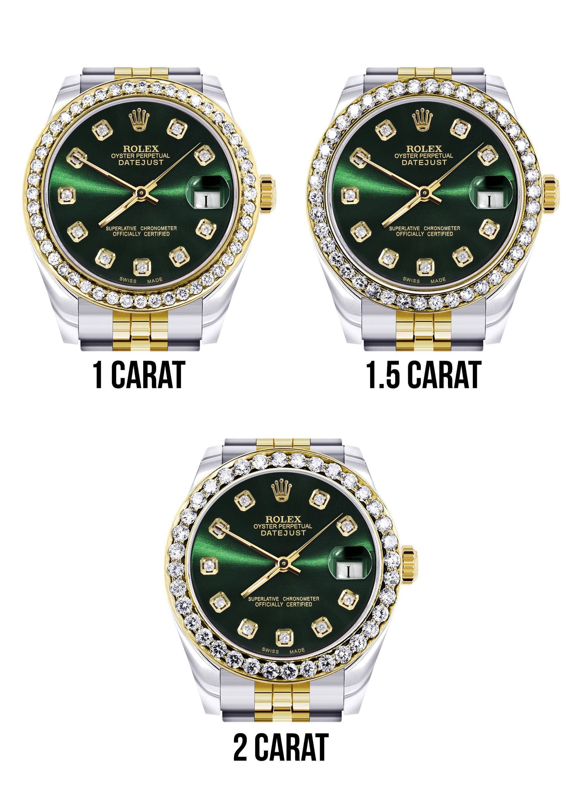 Diamond Gold Rolex Watch | 68273 |Diamond Bezel | 31MM | Green Dial | Jubilee Band - Image 4