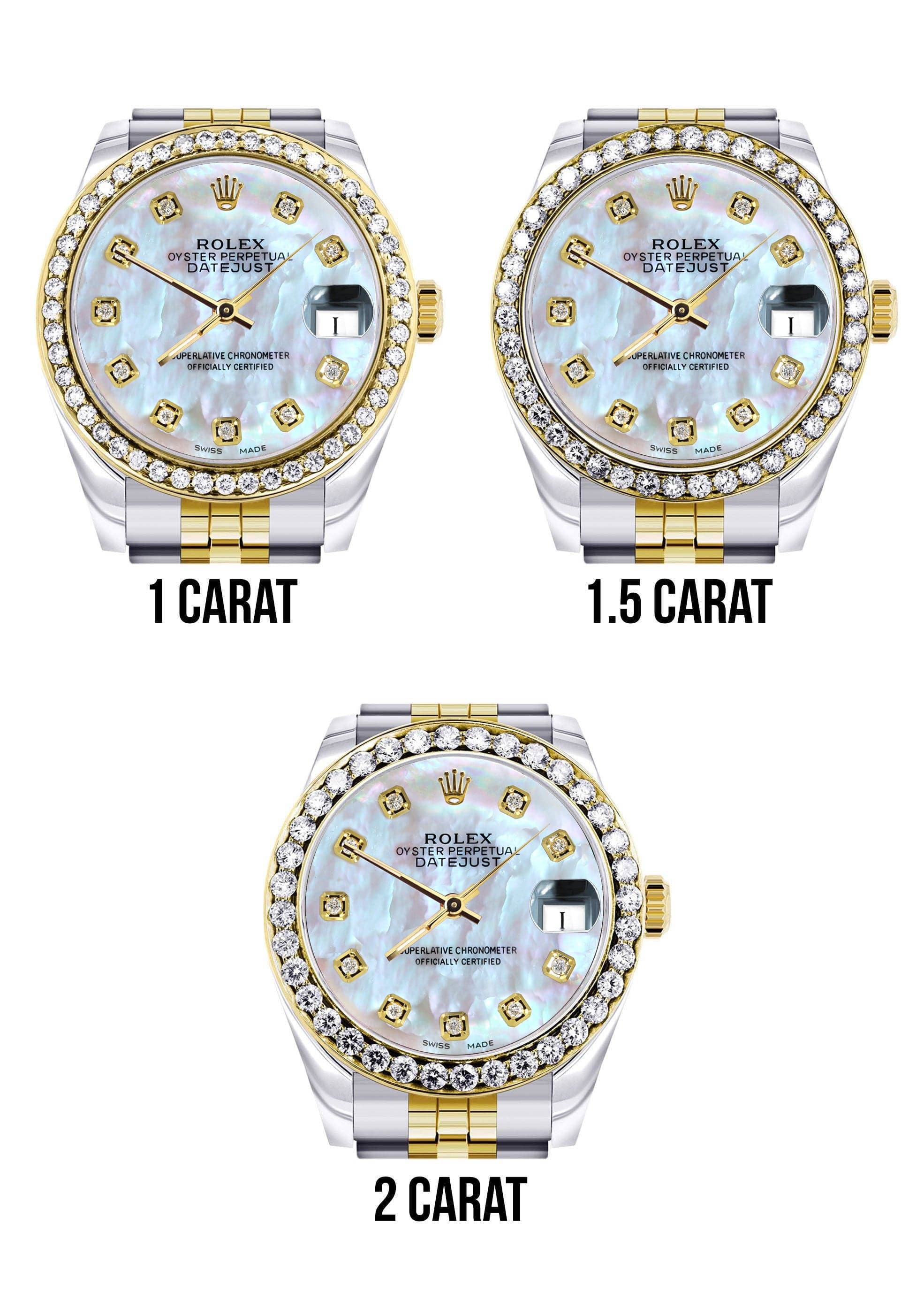 Diamond Gold Rolex Watch | 68273 |Diamond Bezel | 31MM | Mother Of Pearl Dial | Jubilee Band - Image 5